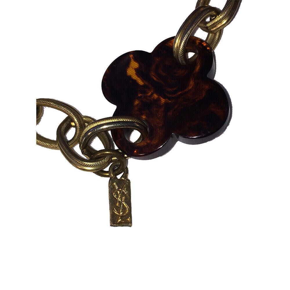 Yves Saint Laurent Saint Laurent Simulate Tortoise Shell Lucite Clover Necklace Size ONE SIZE - 6 Thumbnail