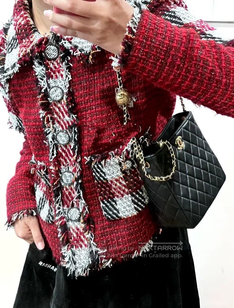 Chanel Chanel Red plaid tsel tweed coat Size XXS / US 00 / IT 34 - 1 Thumbnail