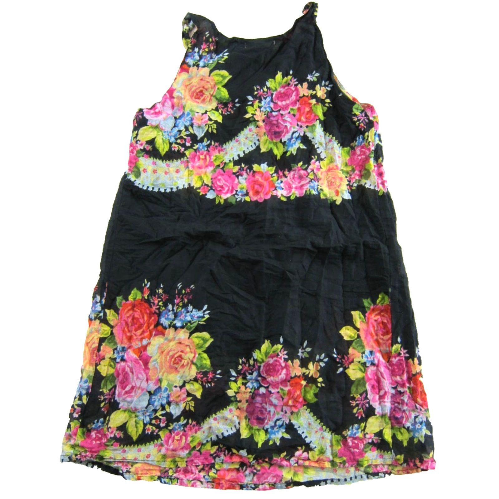 Vintage Platinum 100% Lightweight Cotton Pink Green Black Floral Pocket Tank Dress S/M Dress Size S / US 4 / IT 40 - 2 Thumbnail