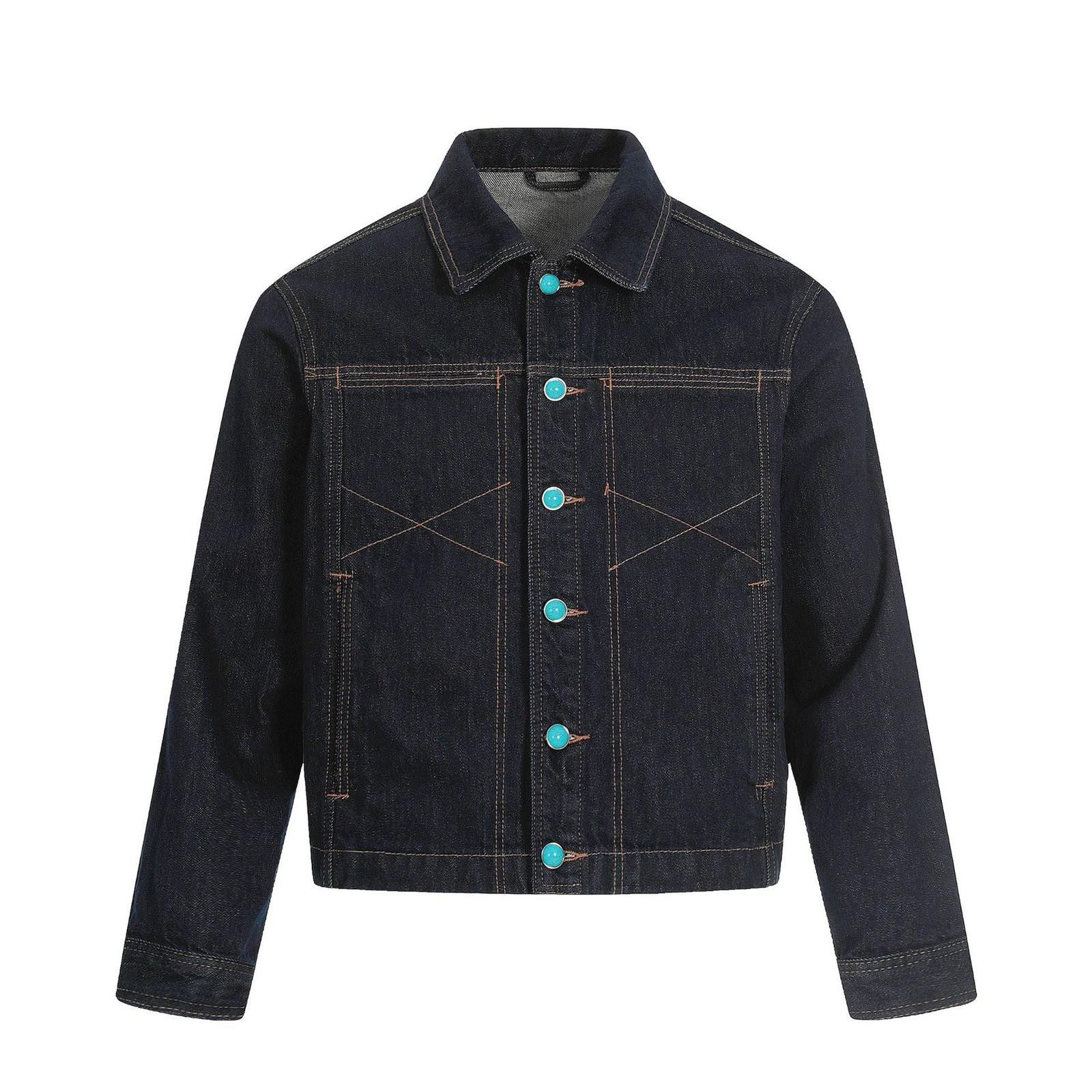 Dark Blue Classic Denim Jacket Men's Casual Outerwear