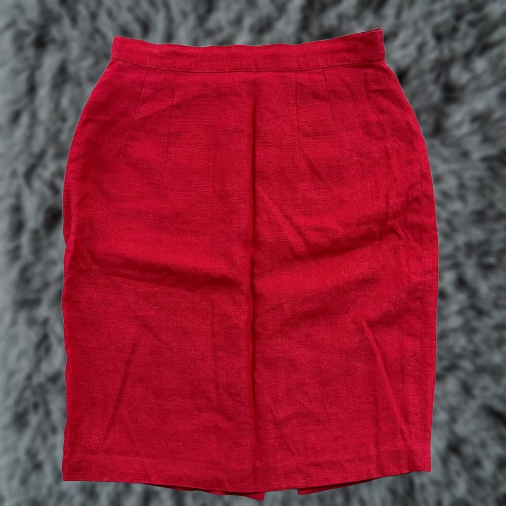 Brooks Brothers VINTAGE Brooks Brothers Skirt Womens 12 Red Pencil Irish Linen 80s Knee Length Size 34" / US 12 / IT 48 - 1 Thumbnail