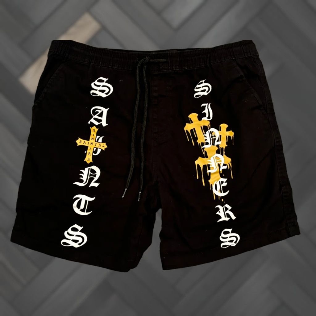 Vintage VINTAGE Brooklyn Cloth Mfg Co. Shorts Mens M Black Sinners Saints 7" Inseam Drawstring Size US 31 - 1 Thumbnail