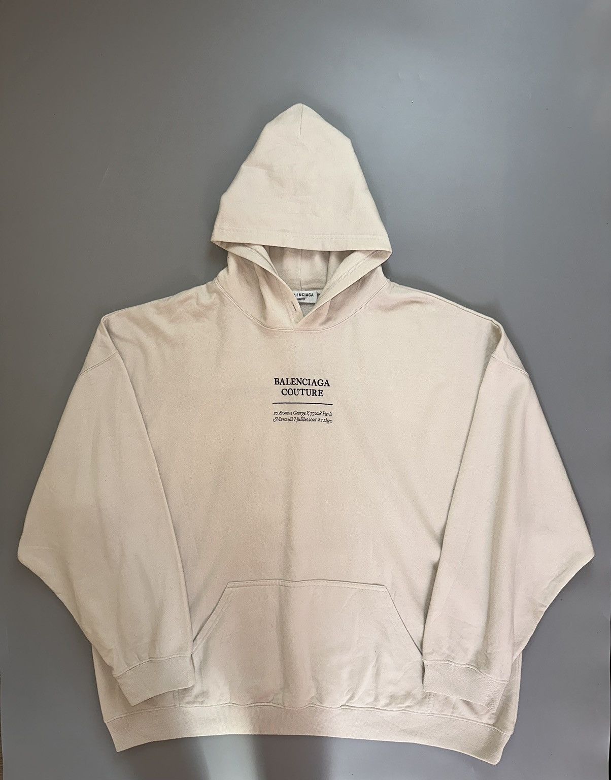 image of Balenciaga Off-White Couture Boxy Hoodie in Offwhite, Men's (Size XS)