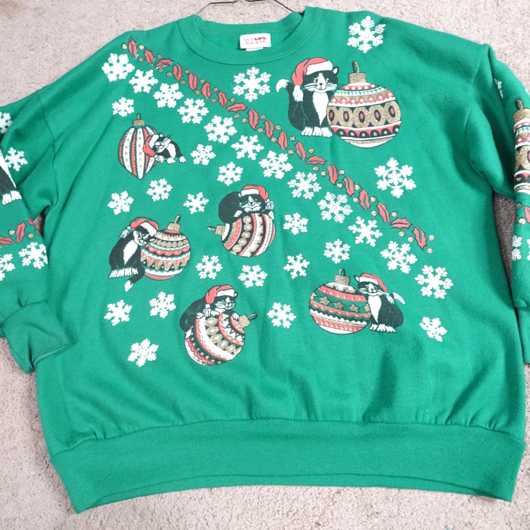 Vintage VINTAGE American Vintage Sweatshirt Green Cat Christmas L Men Large Size L Crew Neck Long Sleeve Pullover USA Made Satin Size US L / EU 52-54 / 3 - 2 Thumbnail
