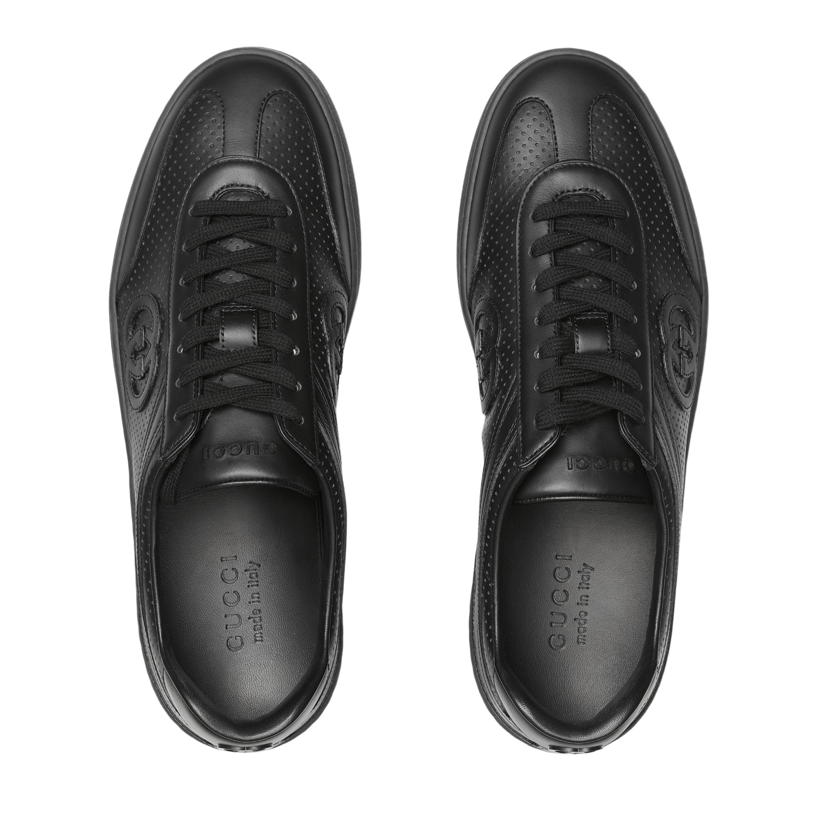 Gucci GUCCI Interlocking G Black Leather Sneakers Mens New Size US 10.5 / EU 43-44 - 4 Thumbnail