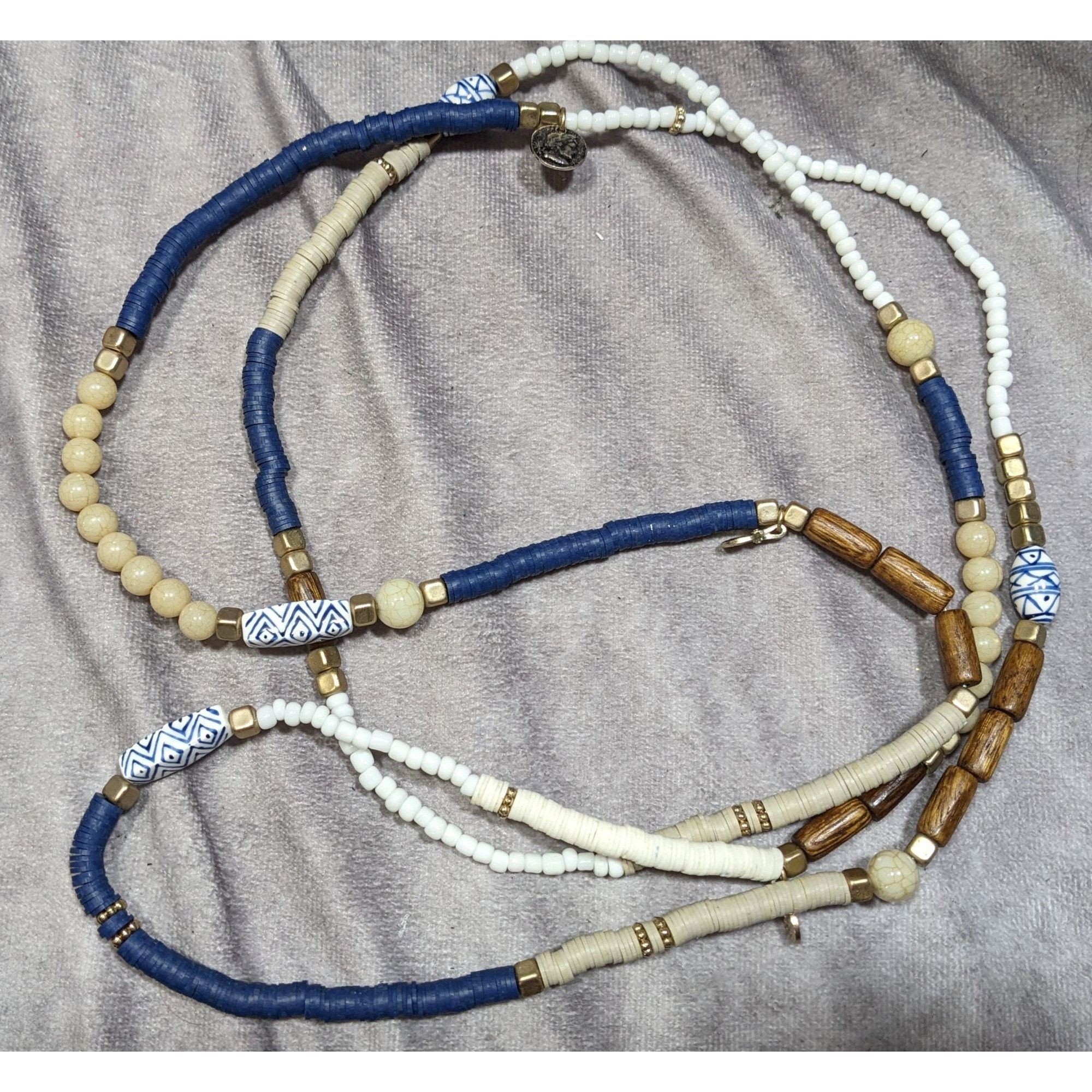 Handmade Handmade Blue White And Brown Beaded Necklace Size ONE SIZE - 4 Thumbnail