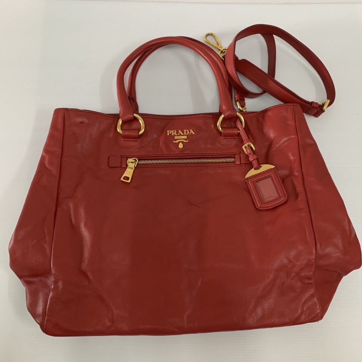 Prada Prada Red Leather Shoulder Bag Size ONE SIZE - 16 Thumbnail