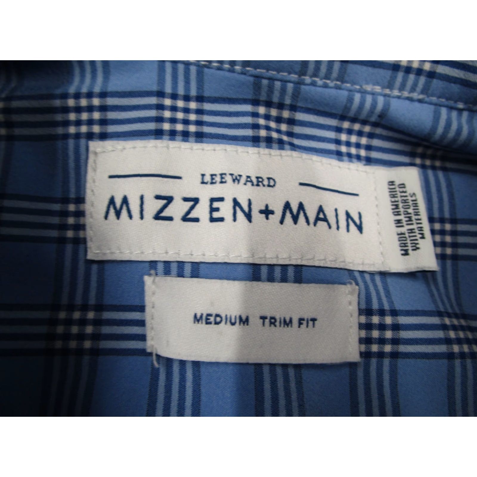 Mizzen+Main Mizzen+Main Shirt Men Medium Blue Leeward Trim Fit Plaid Button Down USA Made Size US M / EU 48-50 / 2 - 3 Thumbnail