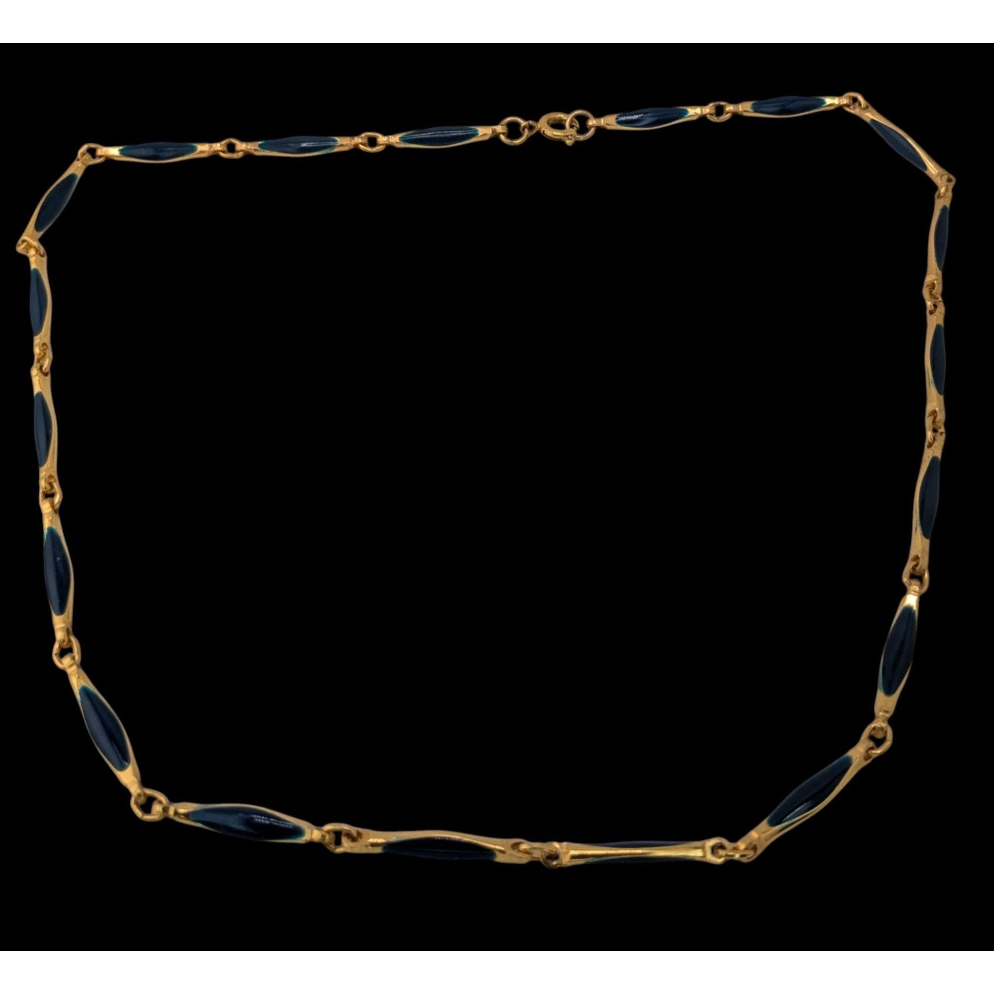 Other Vintage Elegant Gold-Tone Necklace With Blue Enamel Links Size ONE SIZE - 2 Thumbnail