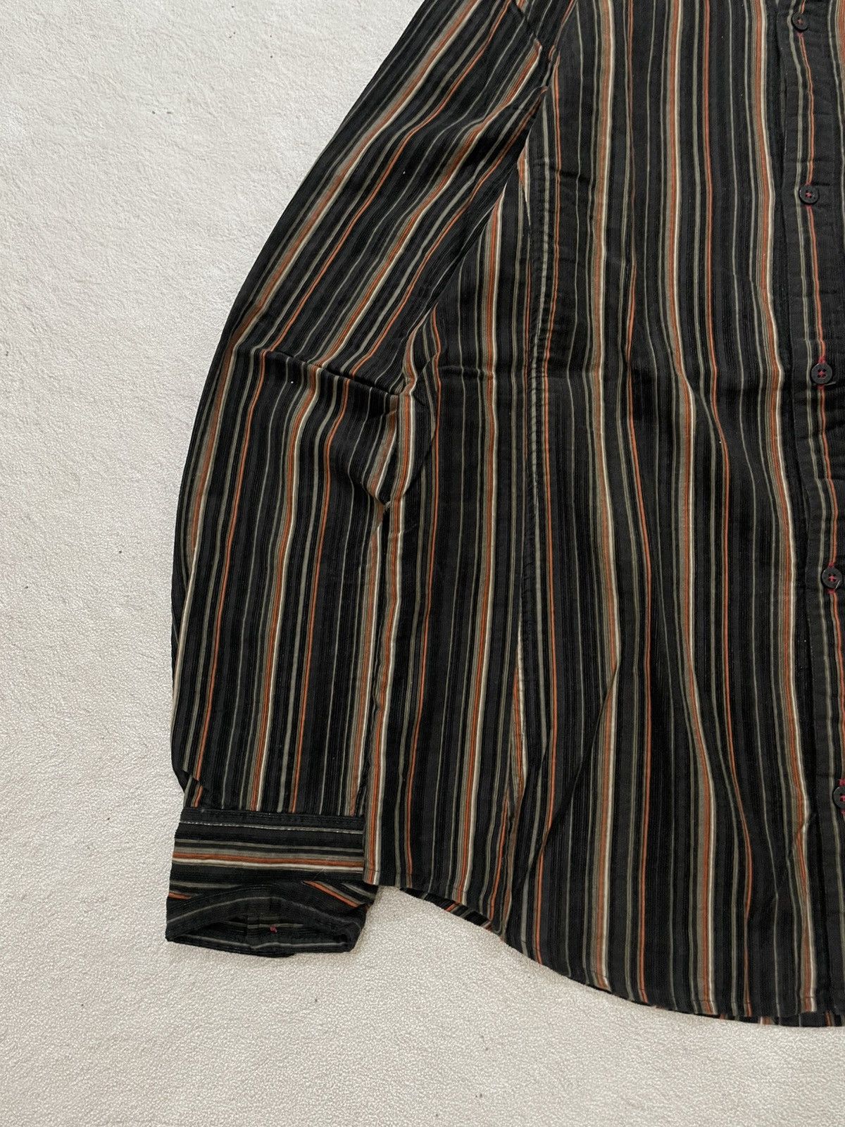 Le Grande Bleu (L.G.B.) 2000s Fuga Striped Button-Up Shirt Black Brown GOA ifsix Y2K Size US L / EU 52-54 / 3 - 3 Thumbnail