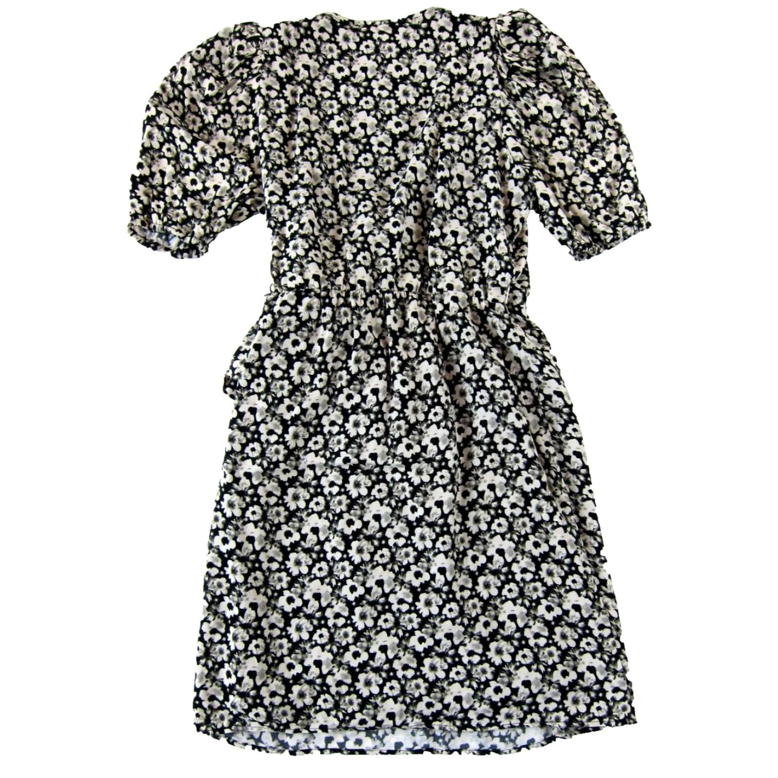Vintage Promod Dress Womens Wrap Dress Short Sleeve Floral NWT Black White Sun V-Neck Lined Short Sun Dress Women Small Size 27" / US 4 / IT 40 - 2 Thumbnail