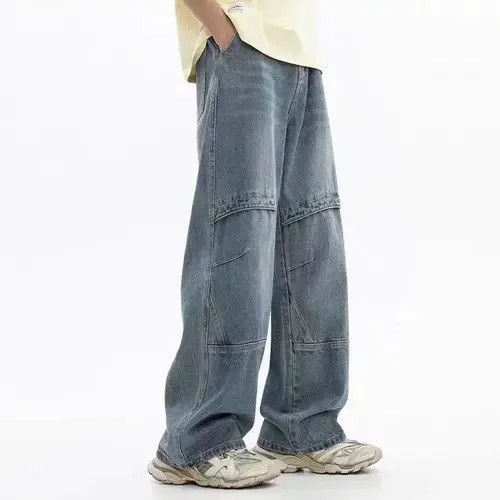 Jean Retro Street Hip Hop Washed Distressed Loose Straight Jeans Size US 30 / EU 46 - 2 Thumbnail