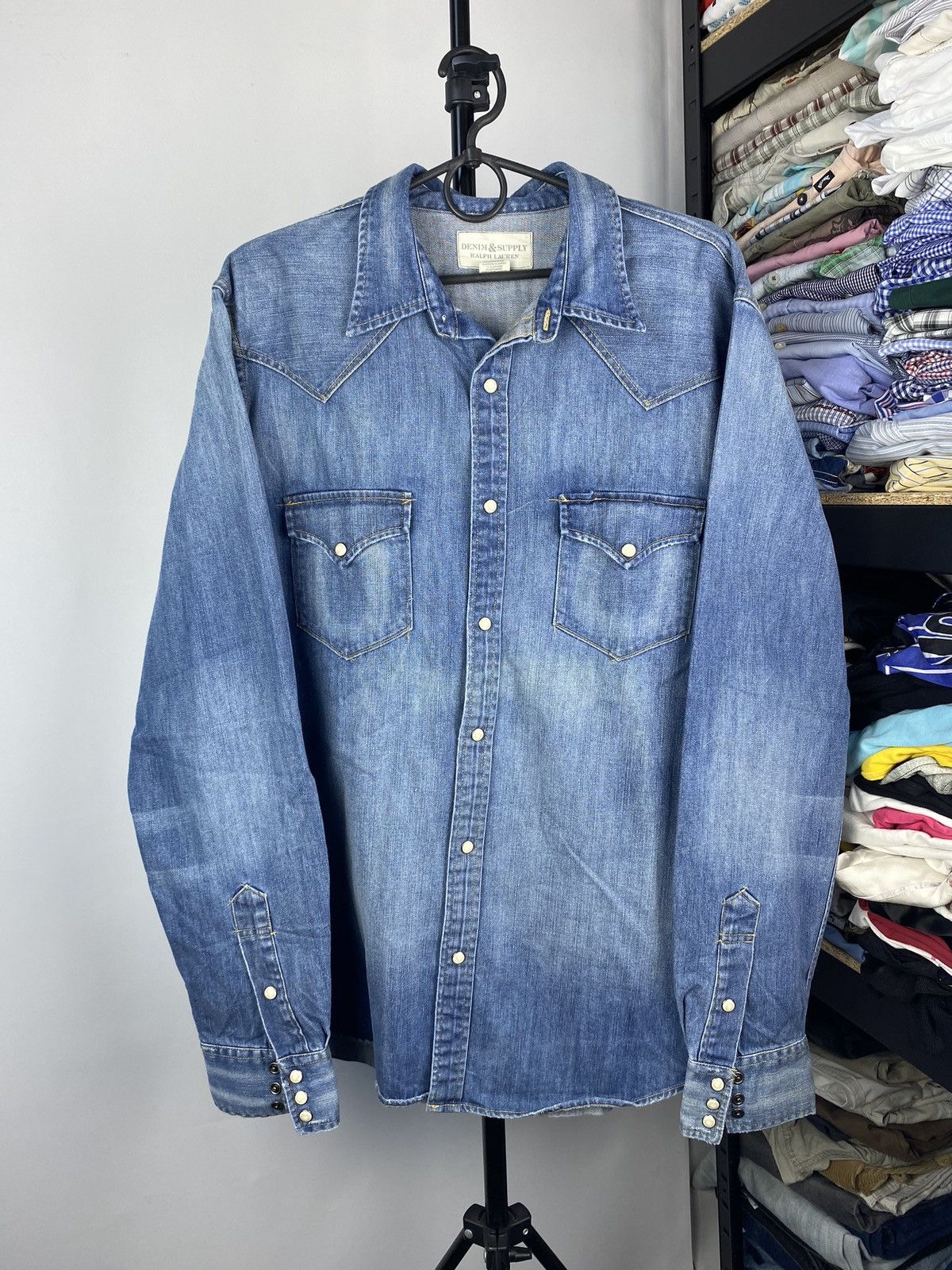 Denim Supply Ralph Lauren Blue Button Up Denim Pocket Shirt