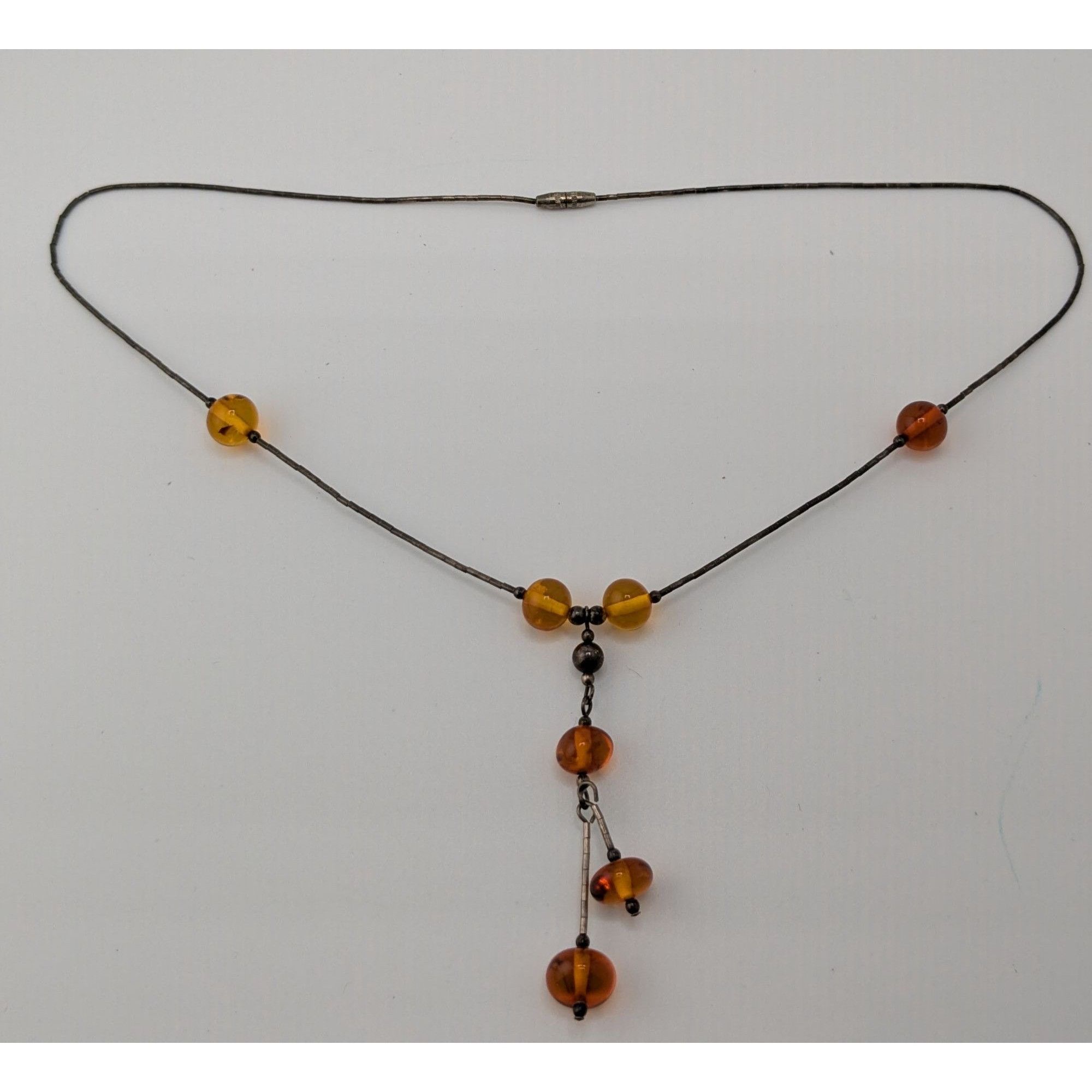 Other Vintage Amber Bead Necklace With Liquid Silver Chain & Drop Size ONE SIZE - 6 Thumbnail