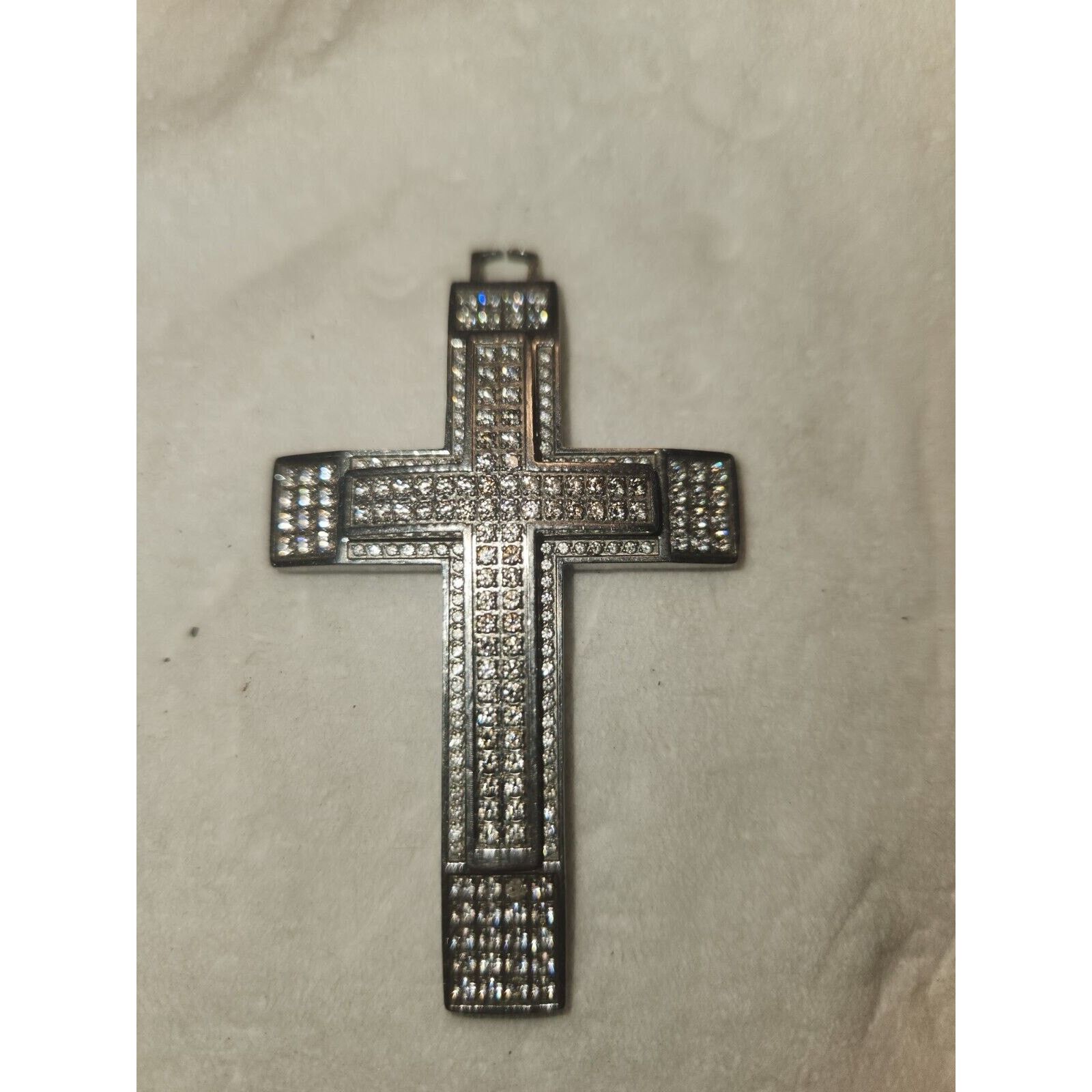 Other 2.5 Inch Silver Tone Cross Pendant With Clear Stones Size ONE SIZE - 1 Thumbnail