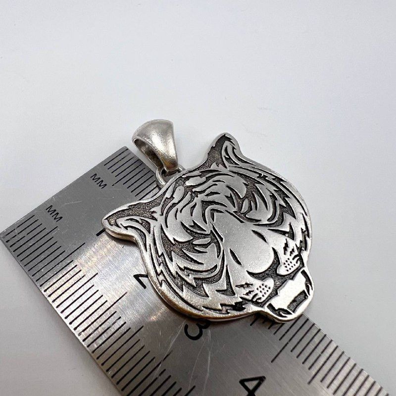 Sterling Silver 925 Sterling Silver Tiger Head Pendant Vintage Jewelry 8.5g Size ONE SIZE - 4 Thumbnail