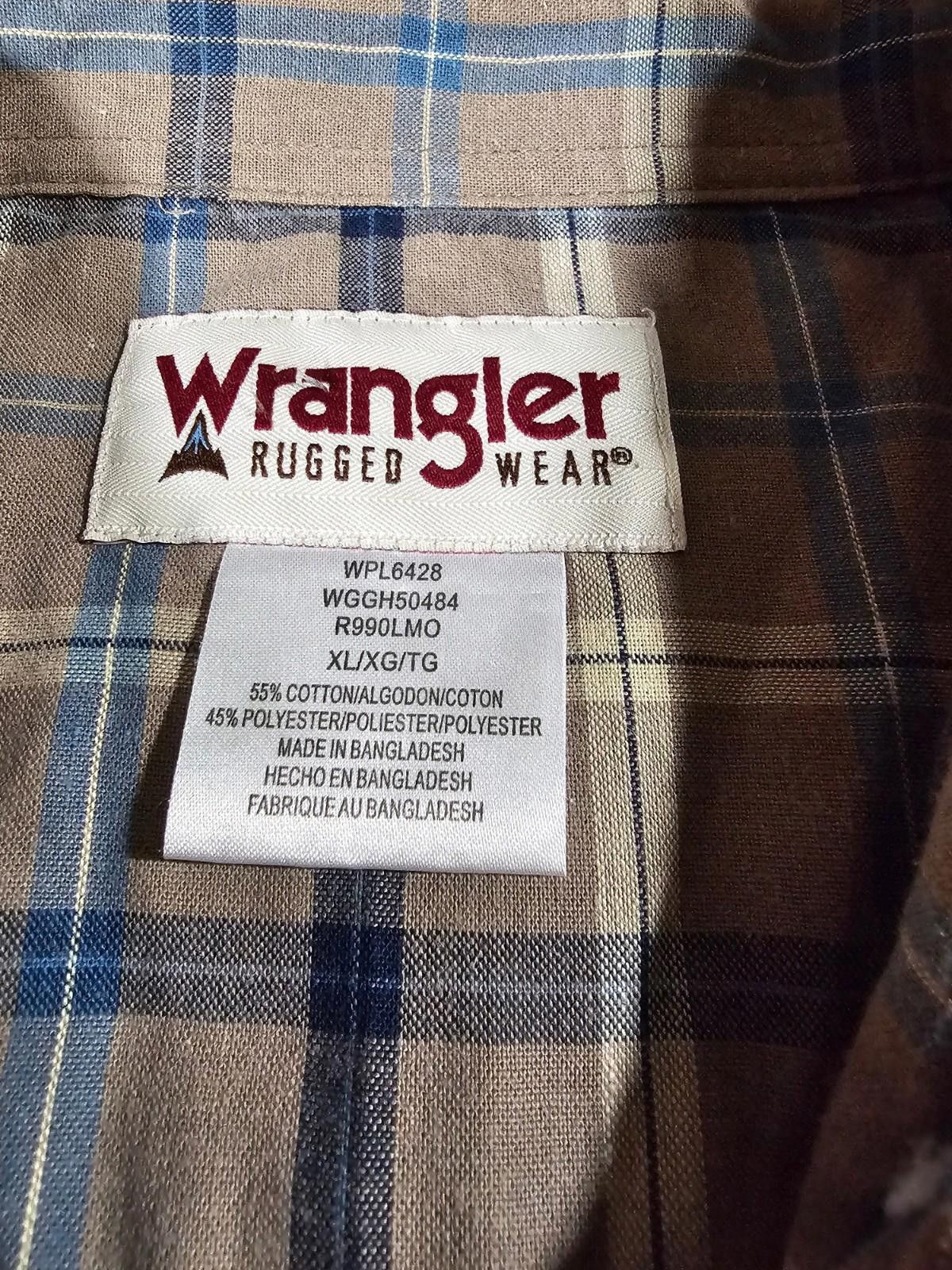 Wrangler Wrangler Shirt Men XL Blue Brown Plaid Button Up Rugged Wear Size US XL / EU 56 / 4 - 4 Thumbnail