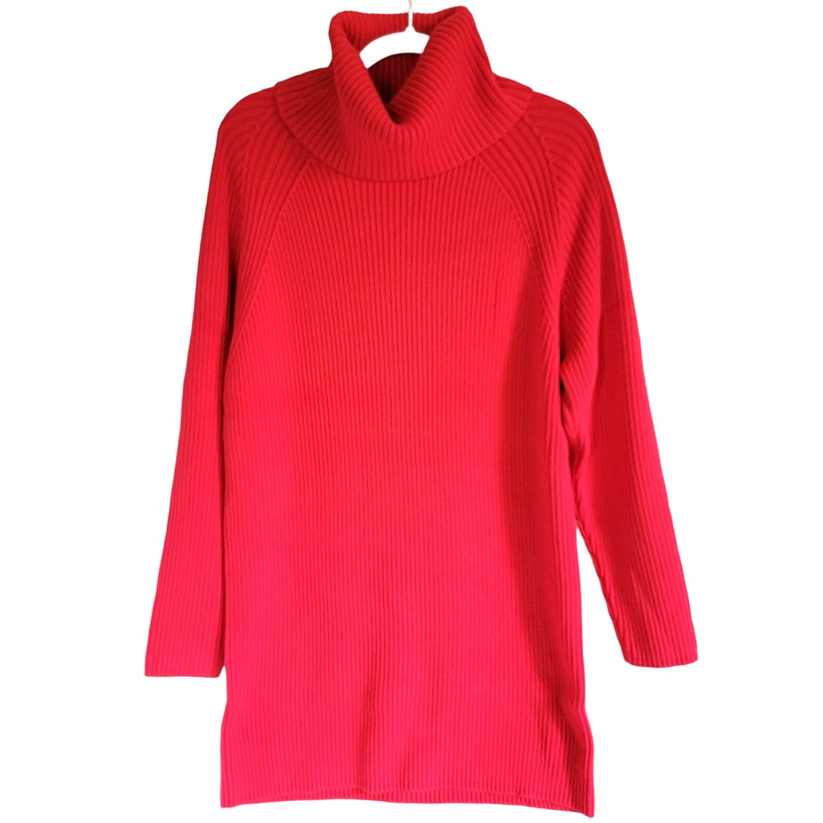 French Connection Red Ribbed Knit Turtleneck Sweater Dress Size Large Size L / US 10 / IT 46 - 2 Thumbnail