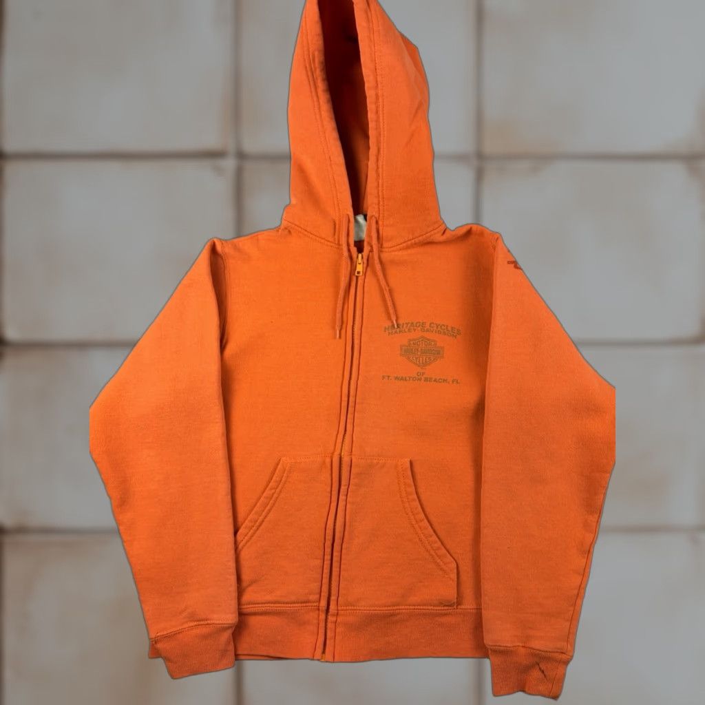 Harley Davidson VINTAGE Harley-Davidson Sweatshirt Womens M Orange Full Zip Eagle Biker Y2k Logo Crew Neck Cotton Long Sleeve Zip All Seasons Activewear Women Size M / US 6-8 / IT 42-44 - 1 Thumbnail