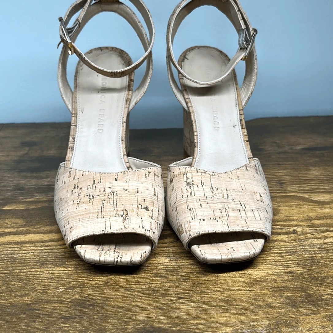 Veronica Beard Veronica Beard Women's Sandal Cyndi Wedge Cork Made in Italy 7.5 Tan Multicolor Strappy Ankle Strap Upper Cork Heel 4" US 7.5 Women's Size US 8 / IT 38 - 2 Thumbnail