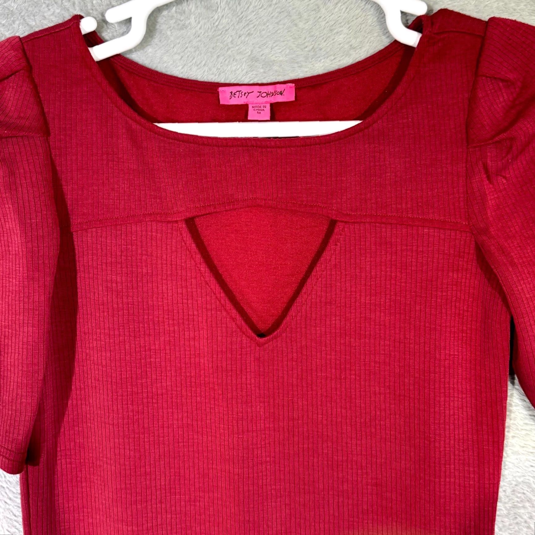 Betsey Johnson Betsey Johnson Bodycon Dress Womens Medium Maroon Ribbed Short Sleeve Pullover Knit Casual Party/Cocktail Size 32" / US 10 / IT 46 - 5 Thumbnail