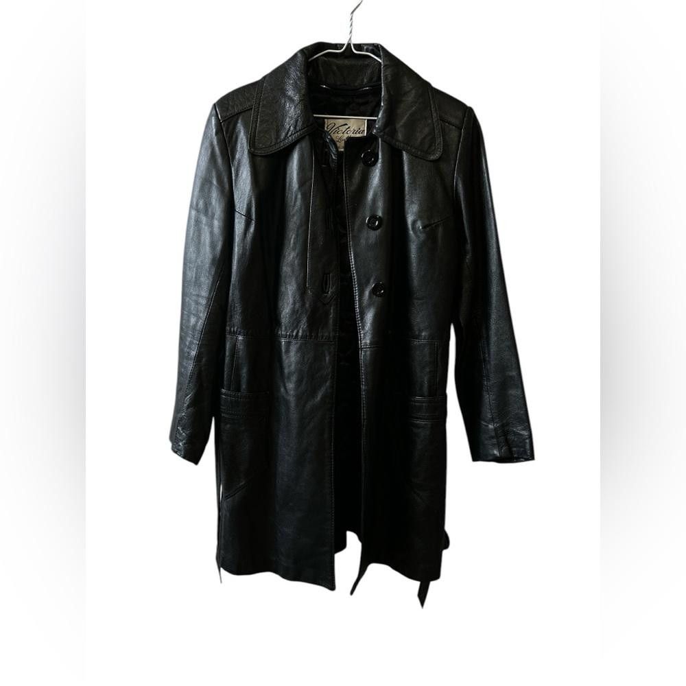 Victorinox Stylish Black Leather Trench Coat by Victoria Size S / US 4 / IT 40 - 1 Thumbnail