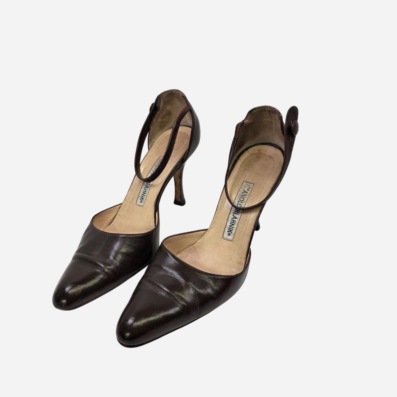 Manolo Blahnik Manolo Blahnik Brown Leather Ankle Strap Heels Size US 6.5 / IT 36.5 - 1 Thumbnail