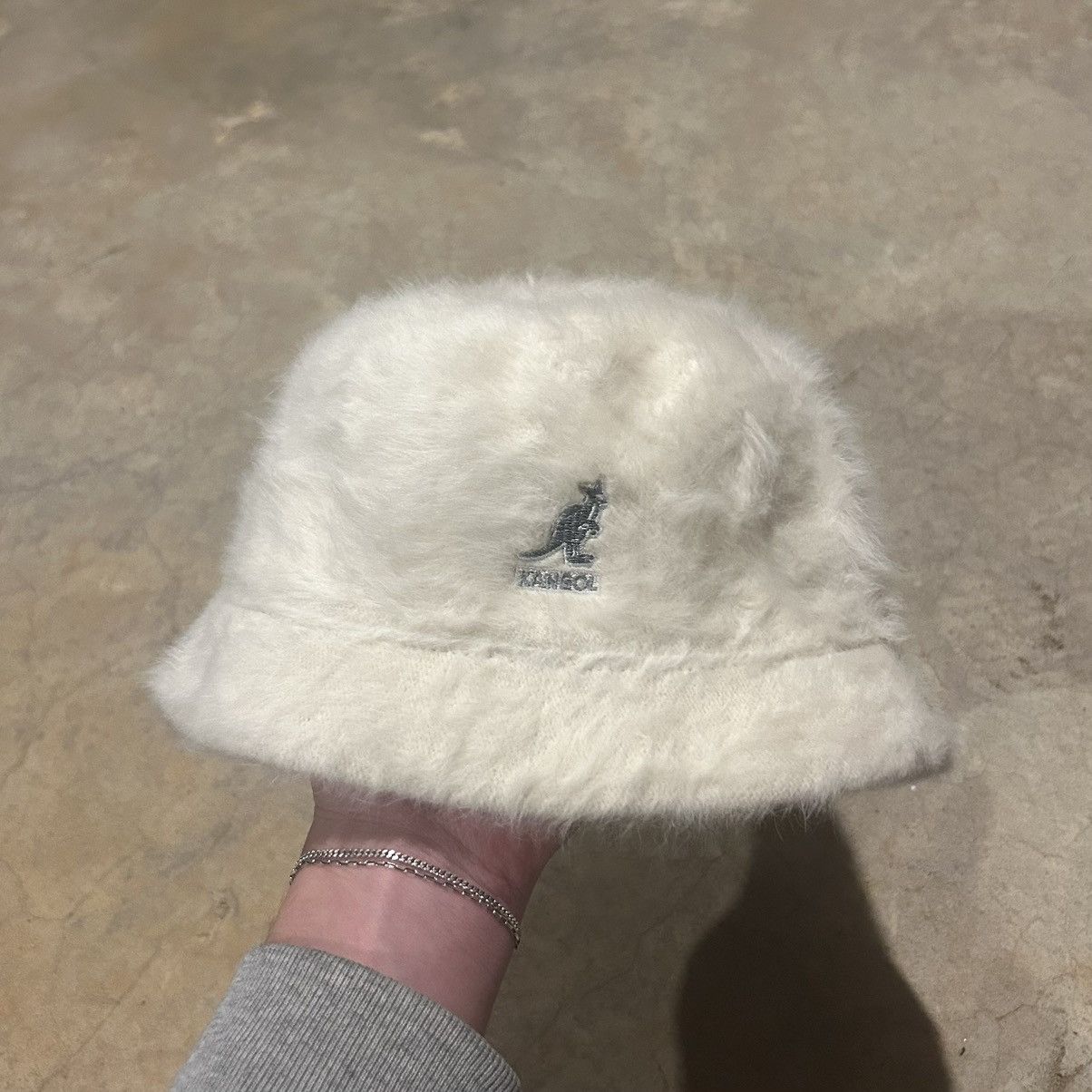 Crazy Vintage 90s Kangol Furgora Fluffy Bucket Hat White