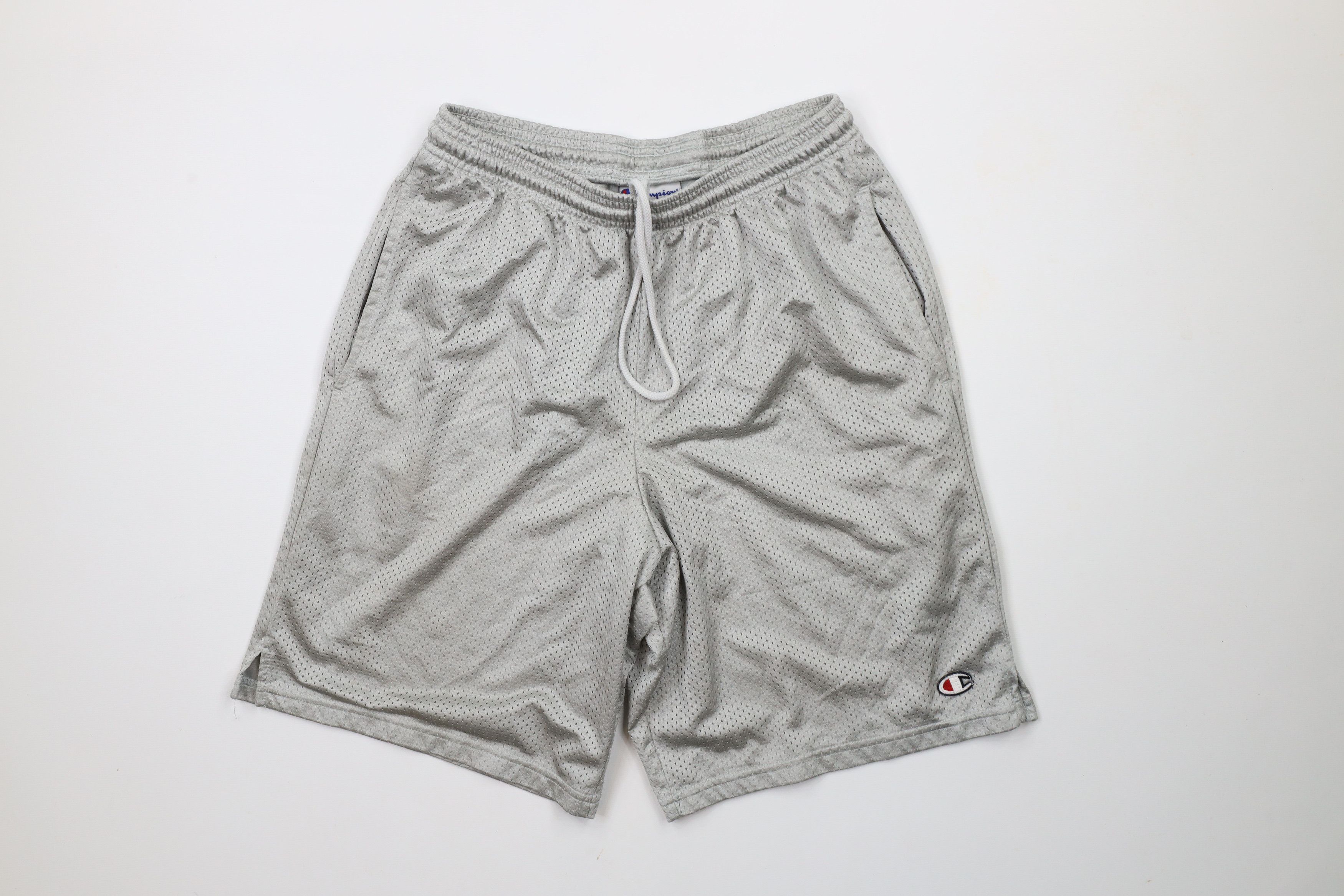 Champion × Vintage Vintage Champion Logo Above Knee Mesh Gym Shorts Silver Size US 30 / EU 46 - 1 Thumbnail