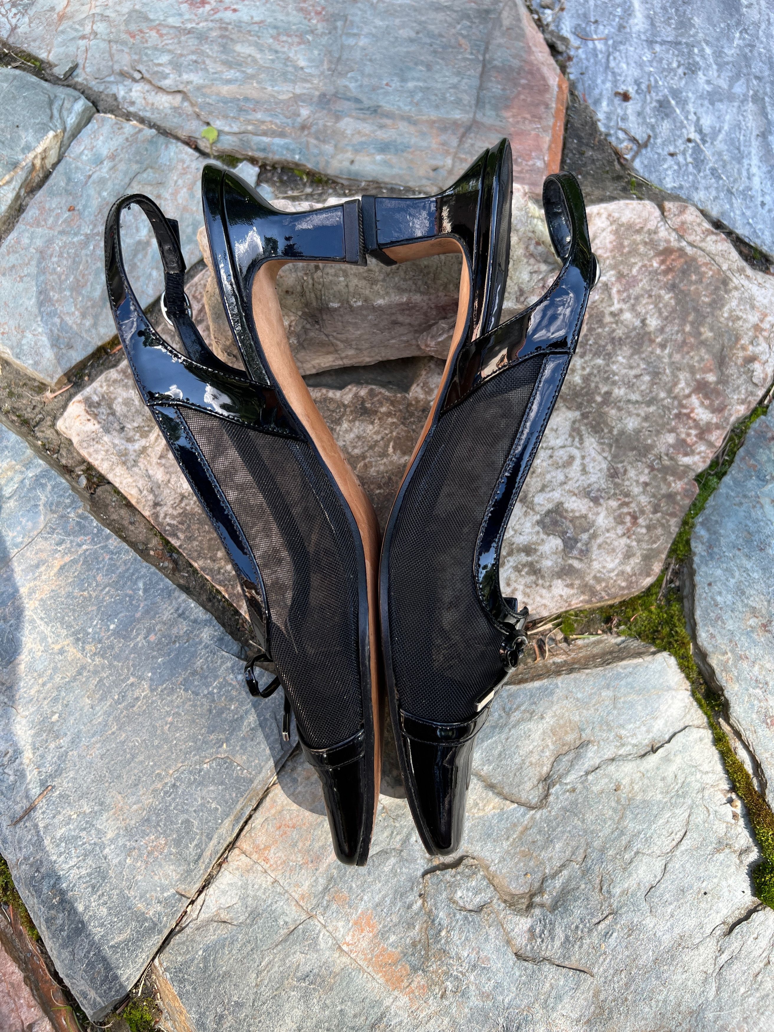 VANELI Black Mesh and Patent Sling Backs Size US 9.5 / IT 39.5 - 9 Thumbnail