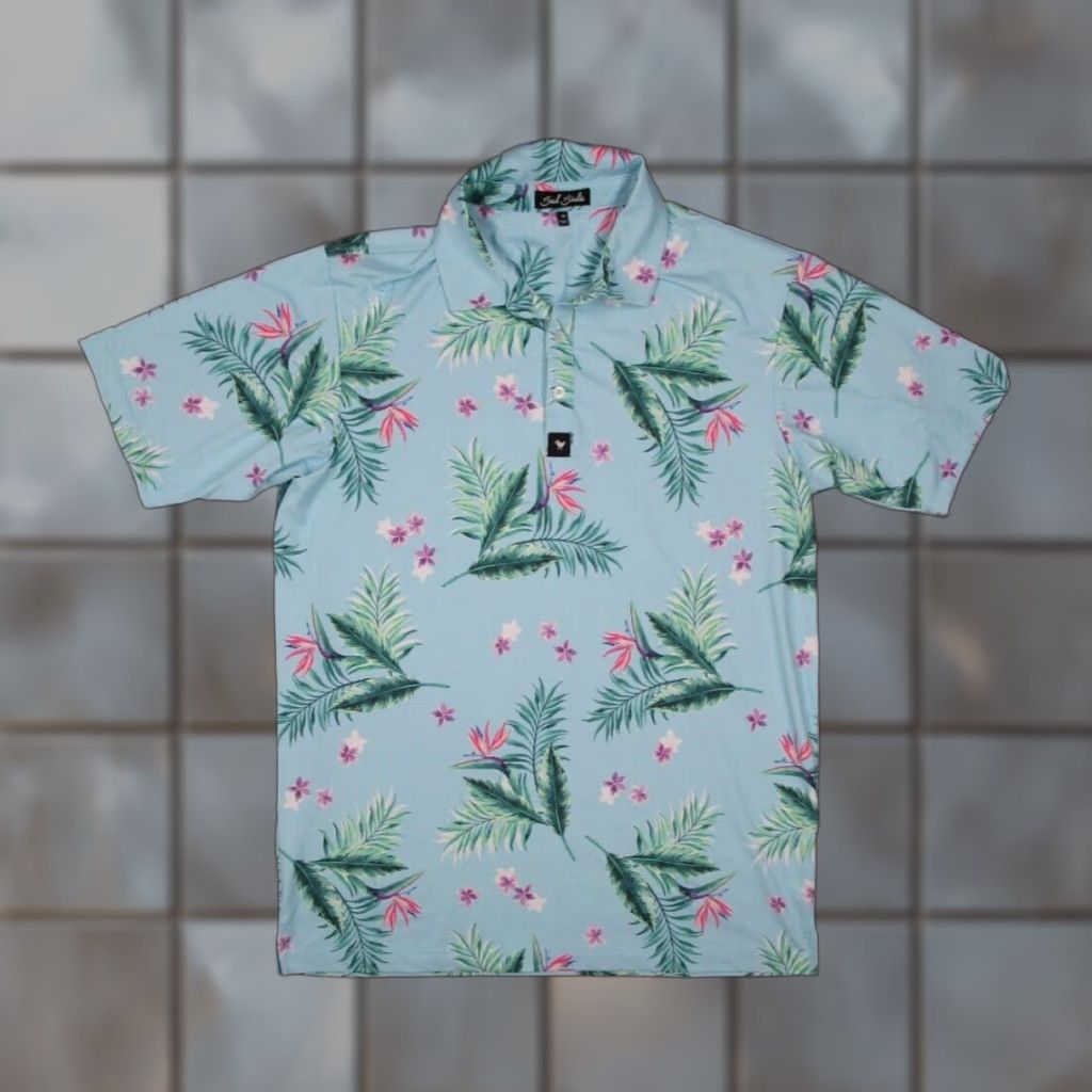 Vintage BAD BIRDIE Polo Shirt Mens Medium Blue Floral Golf Polo Hawaiian Performance Size US M / EU 48-50 / 2 - 1 Thumbnail
