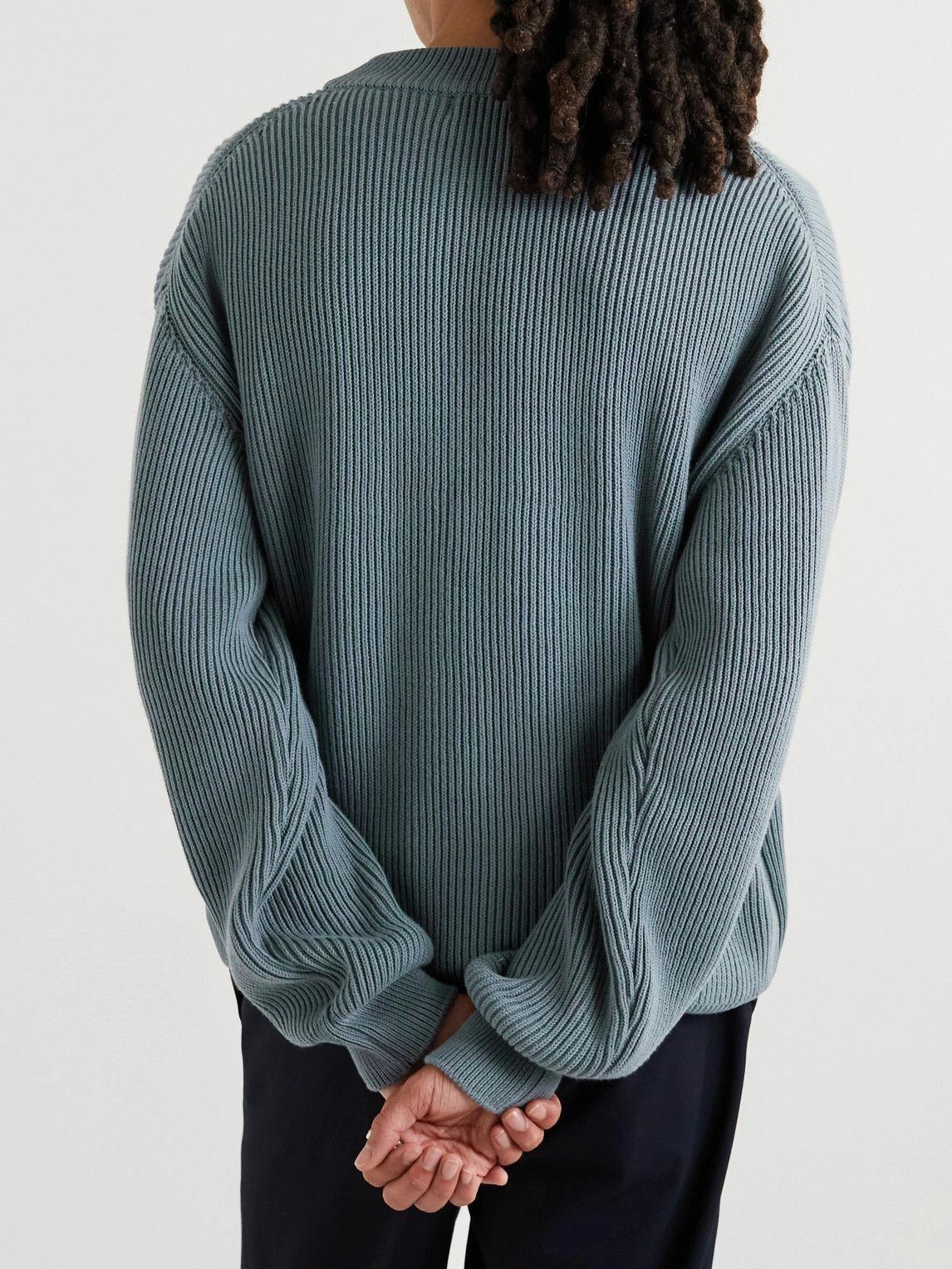 image of Le17Septembre Le 17 Septembre - Ribbed Cotton Sweater - Blue, Men's (Size Medium)