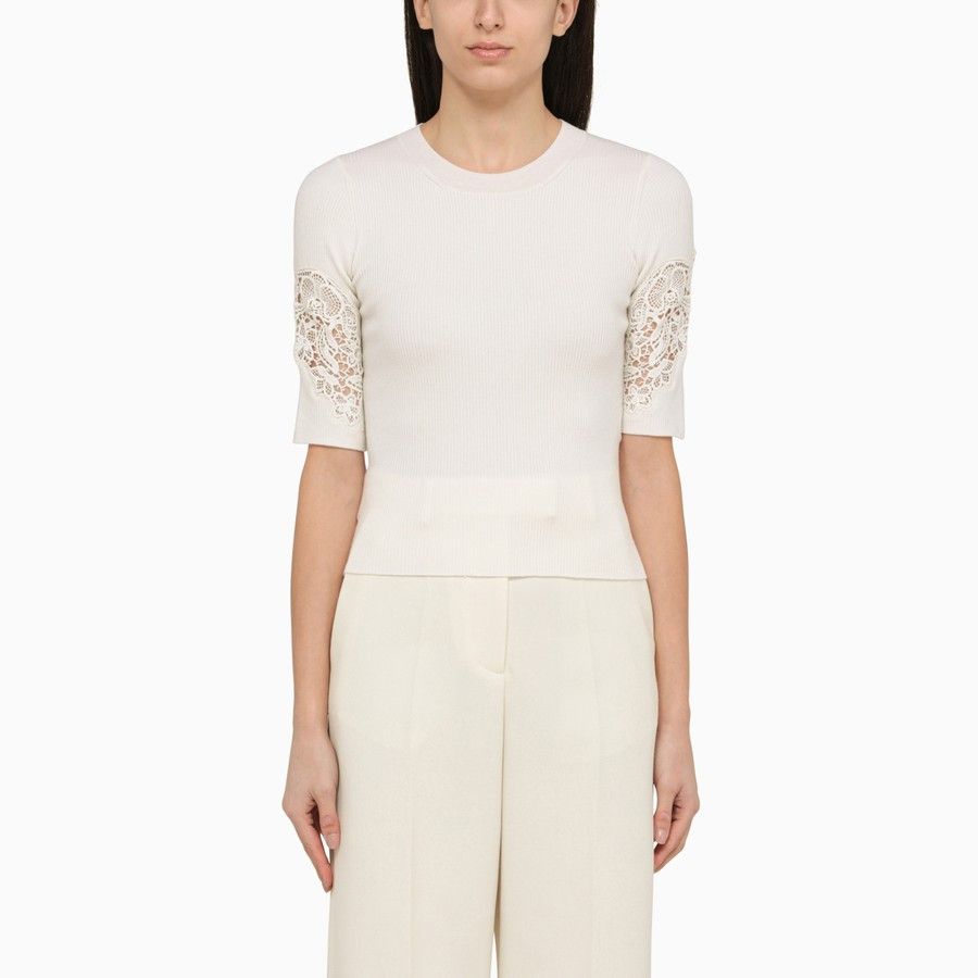 image of Chloe O1D2Blof0224 Milk-Coloured Wool Sweater In White, Women's (Size Medium)