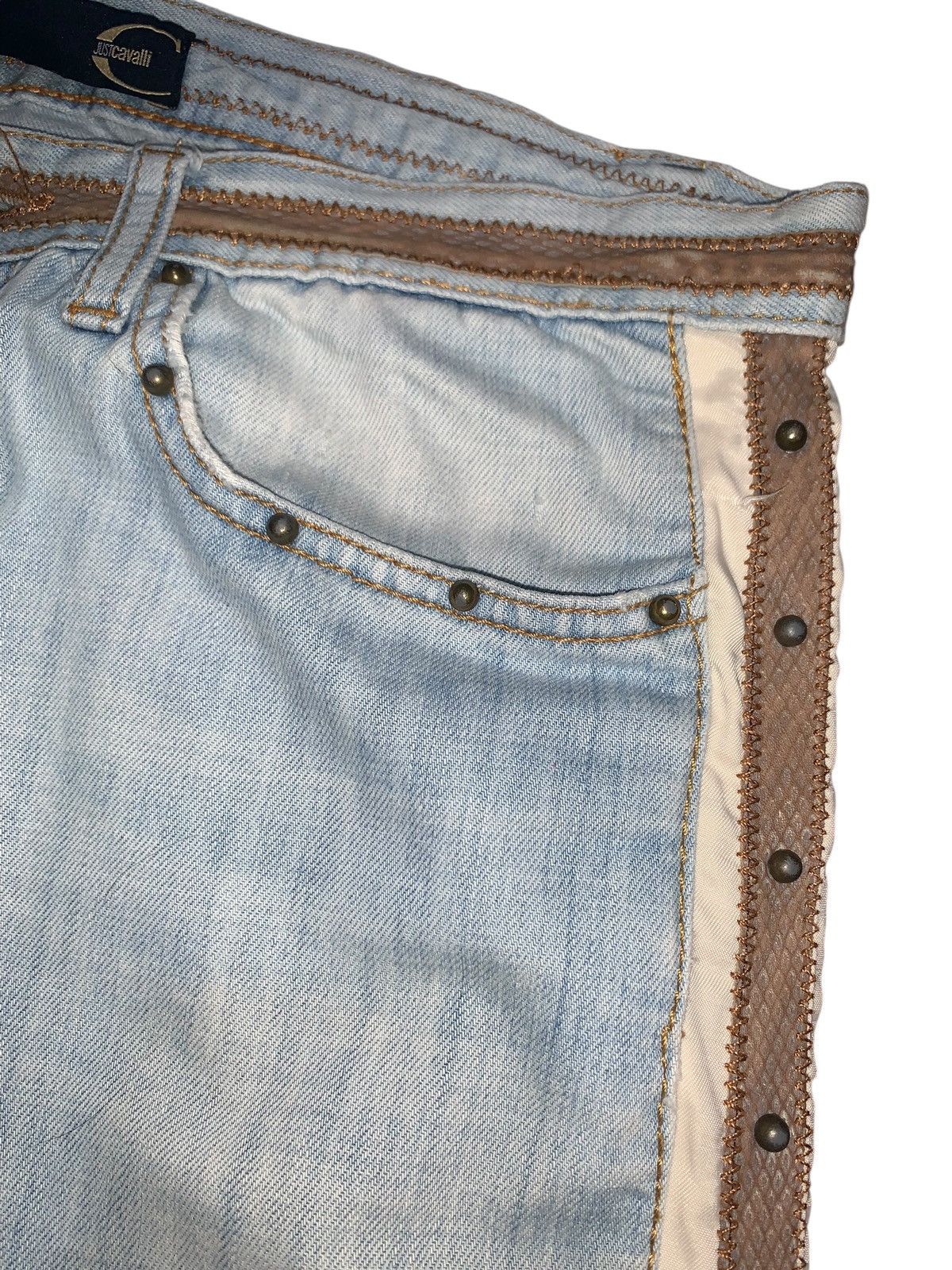Roberto Cavalli Just Cavalli studded punk leather taped snake skin denim Size US 31 - 4 Thumbnail