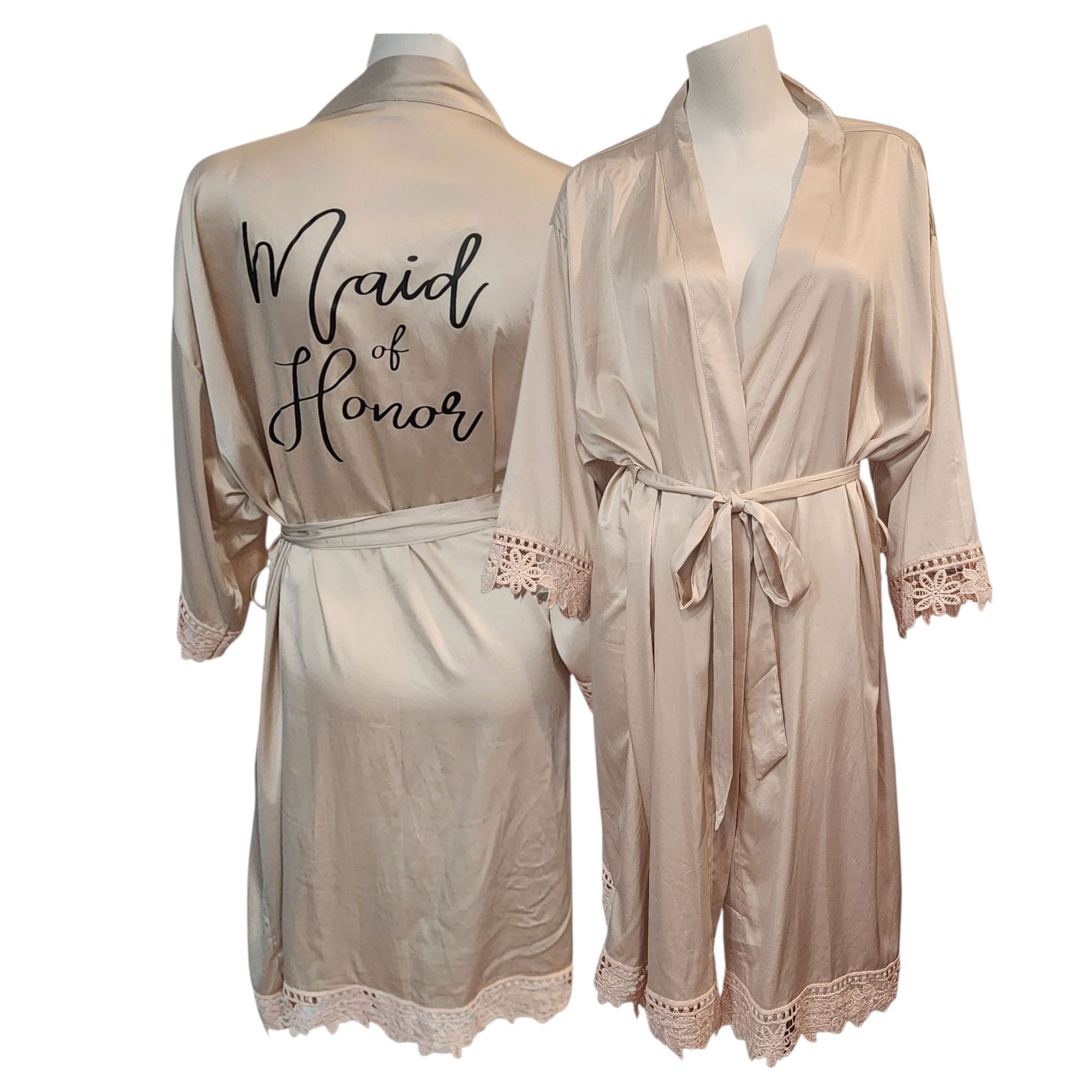 Other Maid of Honor Bridal Party Robe Silk Satin Lace Trim Spa Rob Size 4XL / US 24-26 - 2 Thumbnail