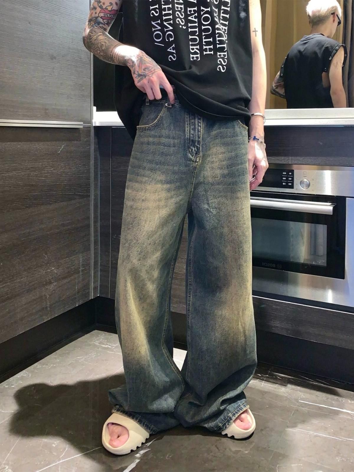 Jean × Vintage Vintage Wash Wide-Leg Denim Jeans, Chunky Flared Pants Size US 32 / EU 48 - 1 Thumbnail