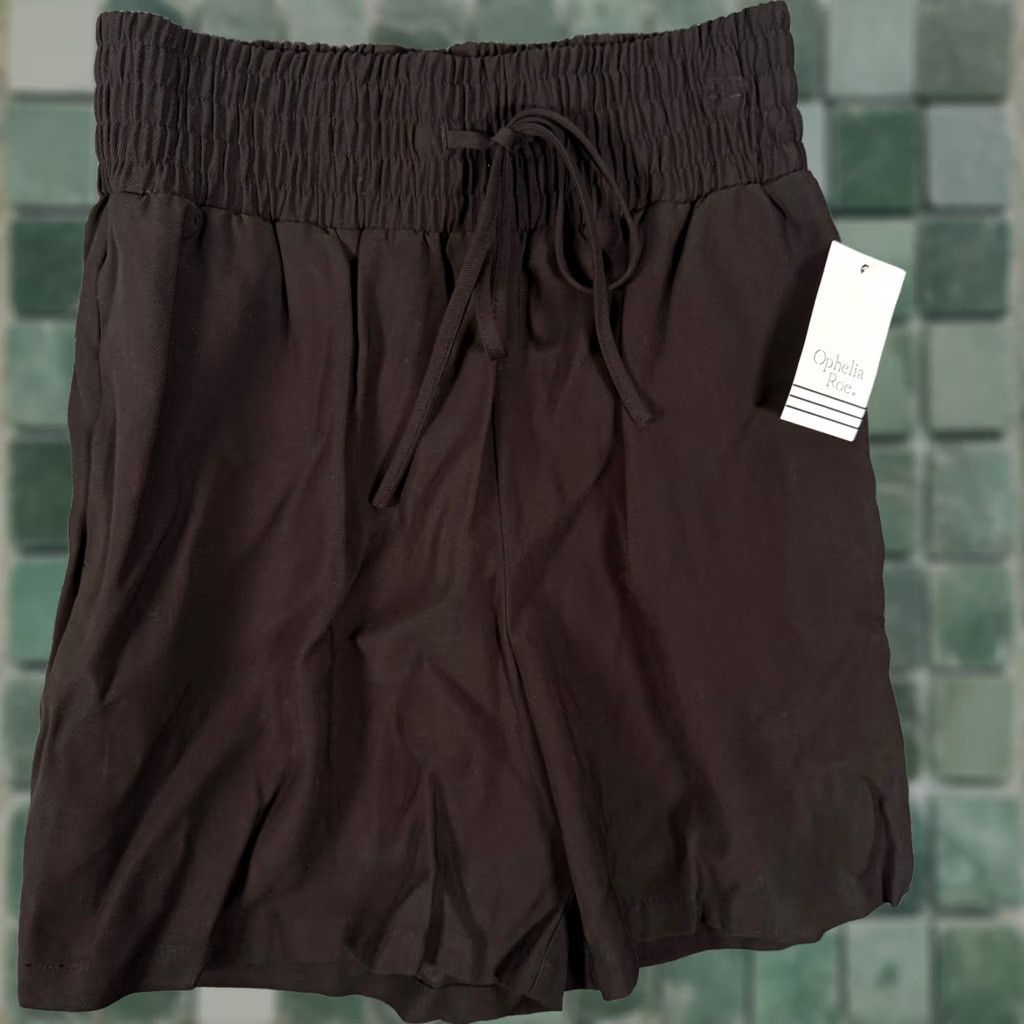 Vintage Ophelia Roe Lounge Shorts S Black Casual Comfy Smocked Waist Drawstring lightweight Size 28" / US 6 / IT 42 - 1 Thumbnail