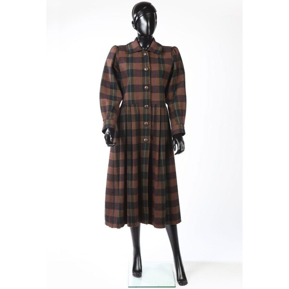 image of YVES Saint Laurent Fw 1976 Brown Black Checkered Plaid Coat, Women's (Size Medium)