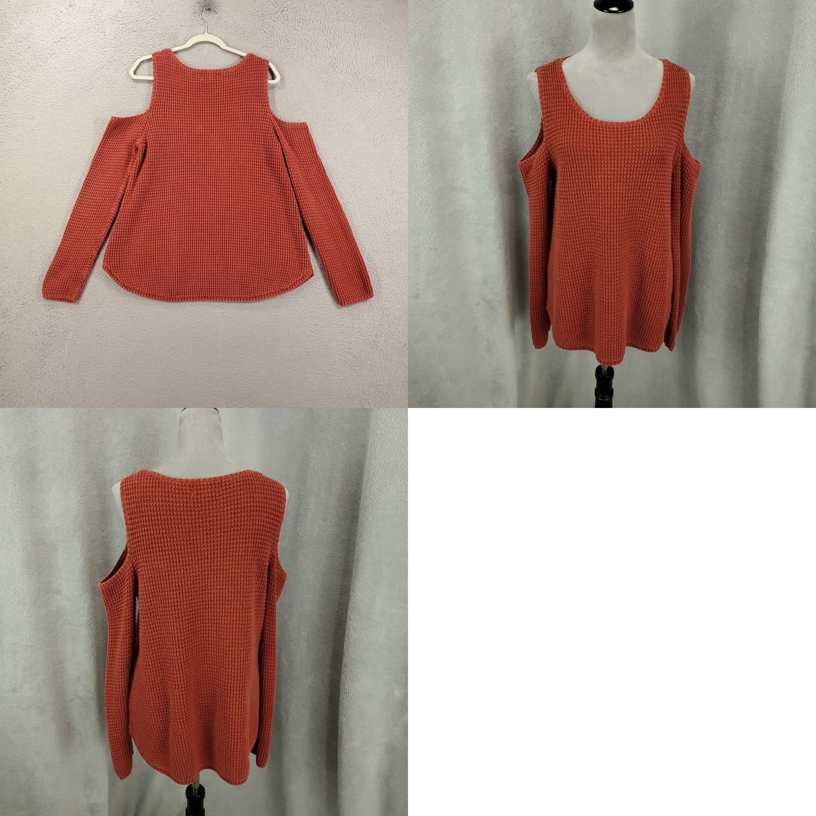 Vintage Womens Sweater Knox Rose Pullover Knit Long Sleeve Round Neck Orange Cold Shoulder Chunky- Knit 100% Cotton Bohemian Size M Size M / US 6-8 / IT 42-44 - 8 Thumbnail