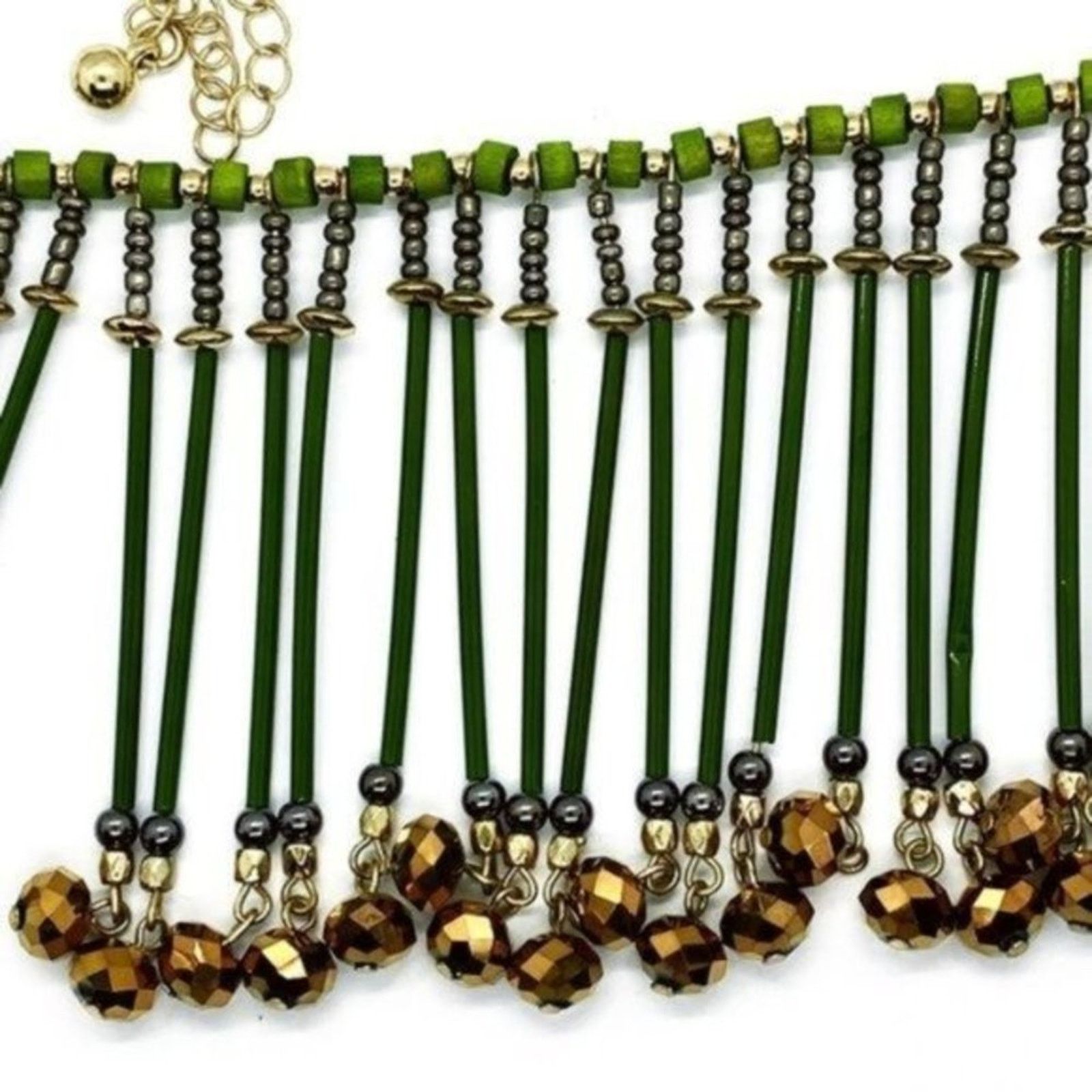 Handmade Green Bronze Wood Bib Style Necklace & Earring set Size ONE SIZE - 7 Thumbnail