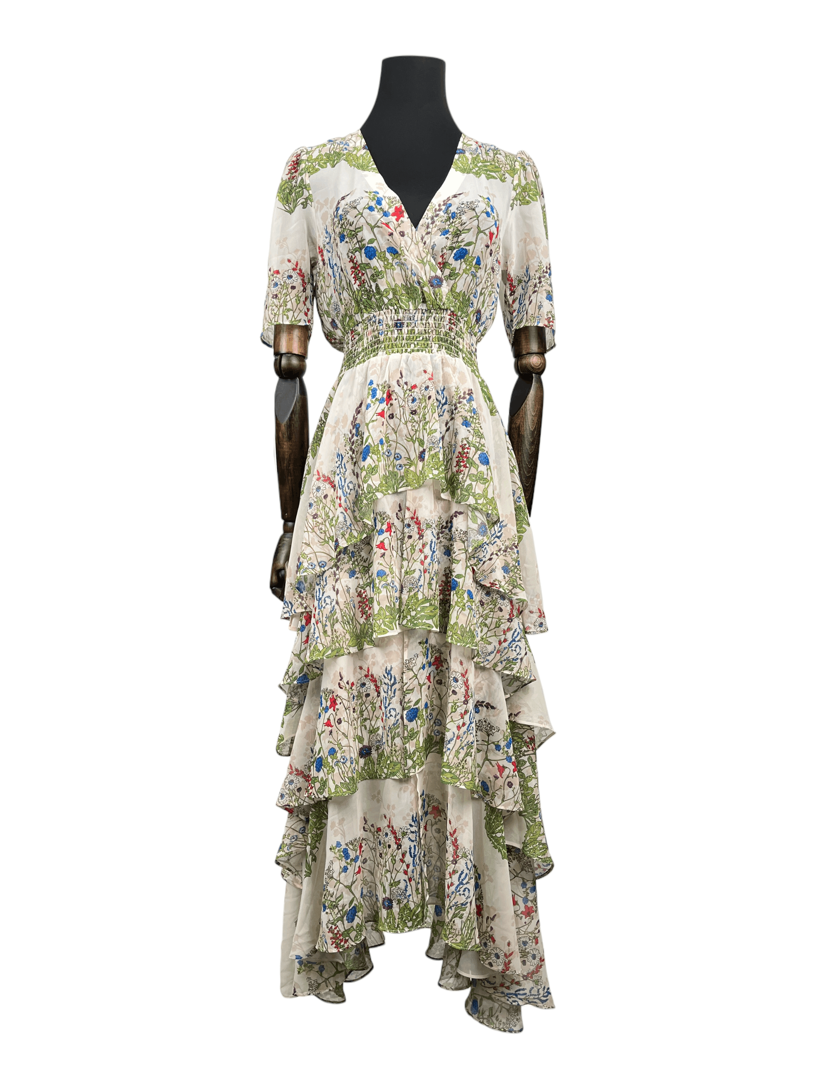 Maje Botanical Print Long Ruffled Dress Size XXS / US 00 / IT 34 - 1 Thumbnail