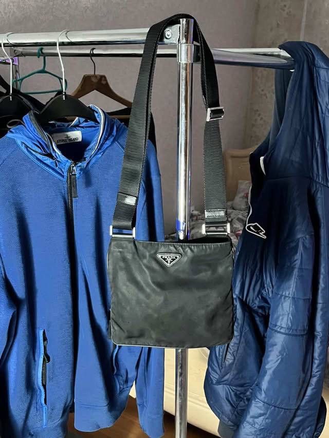 Prada Black Nylon Logo Flat Messenger