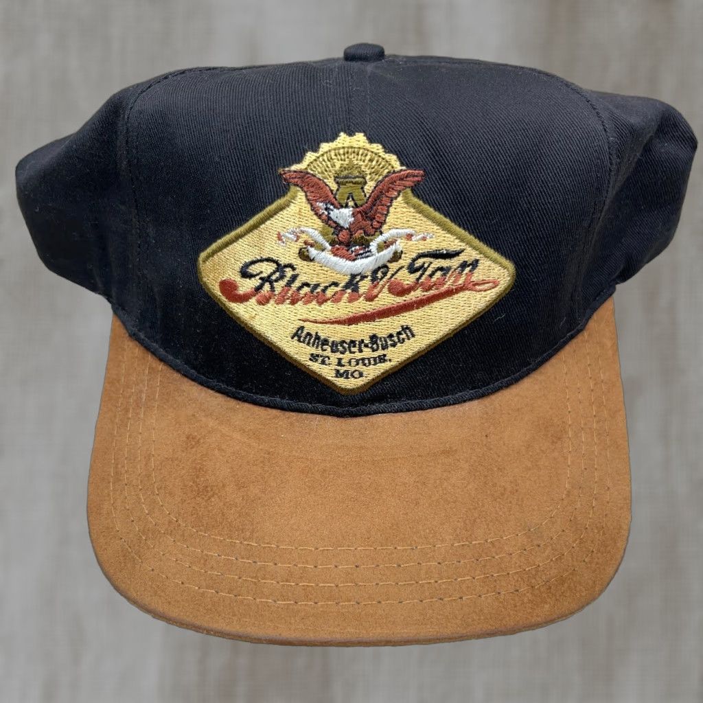 Vintage VINTAGE Anheuser-Busch Baseball Cap Hat – Black Suede Bill, Leather Twill, One Size, Adjustable, 90s Beer Vintage Mens Cap Size ONE SIZE - 1 Thumbnail
