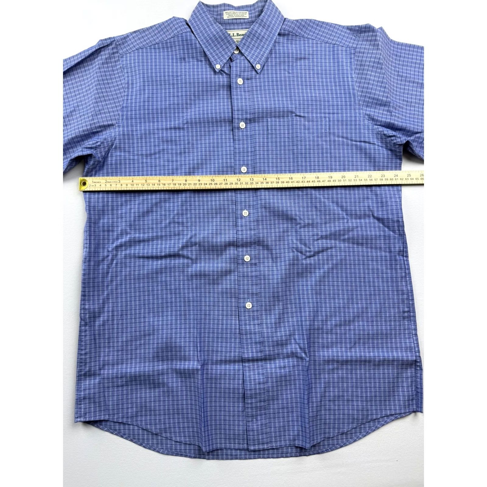 Vintage VINTAGE L.L. Bean Dress Shirt Mens 16.5 32/33 Blue Check Single Needle Hong Kong Size 46R - 5 Thumbnail