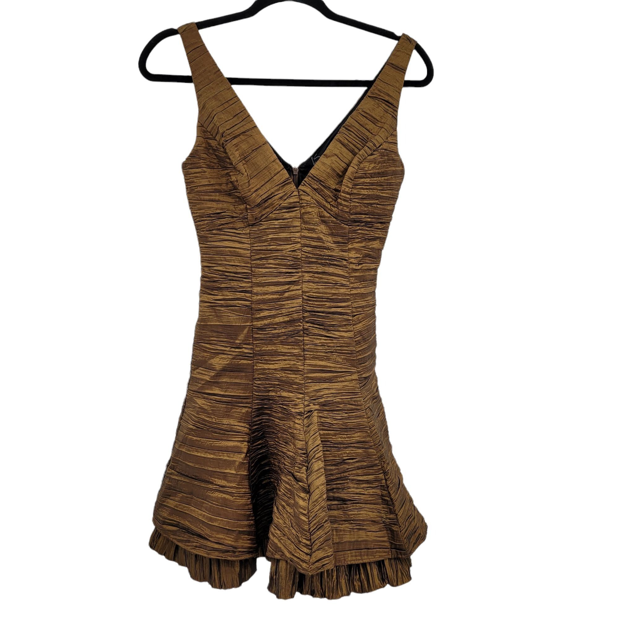 Jessica McClintock Vtg Cocktail Dress Sz 4 Artsy Metallic Bronze Textured  Tier