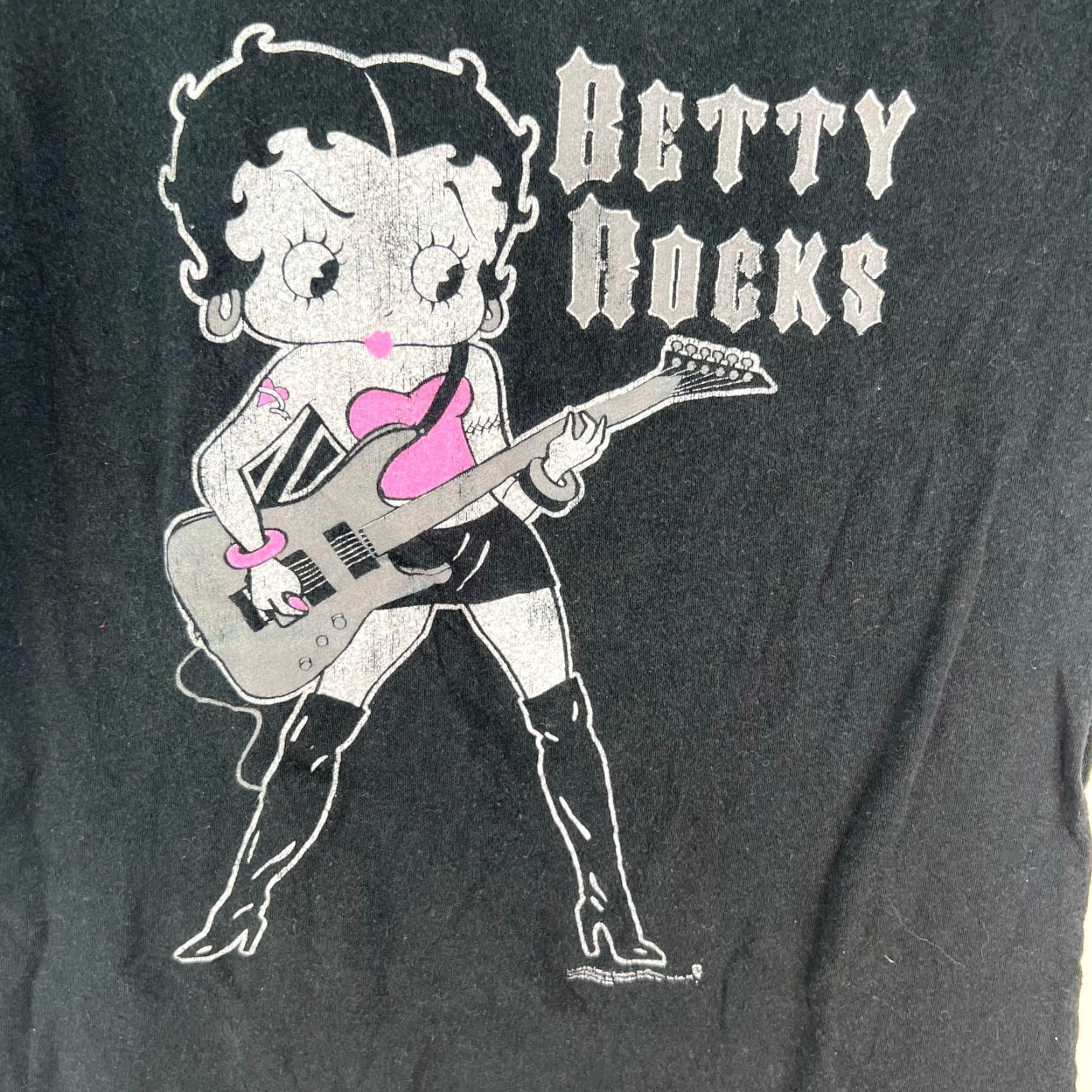 Vintage Cheesy Betty Boop Graphic T-Shirt Black Women’s Size S Boat Neck 3/4 Sleeve Rock Theme Size S / US 4 / IT 40 - 2 Thumbnail