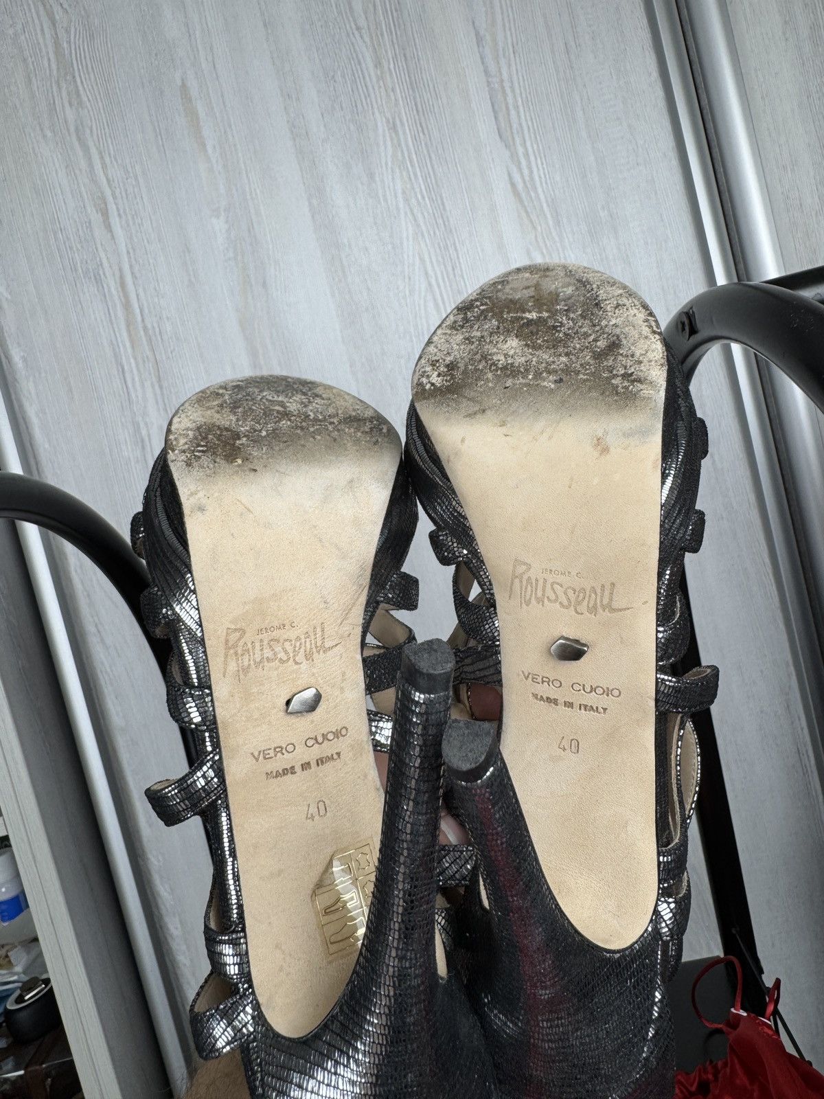 Designer Jerome C. Rousseau silver leather gladiator sandals heels Size US 10 / IT 40 - 18 Thumbnail