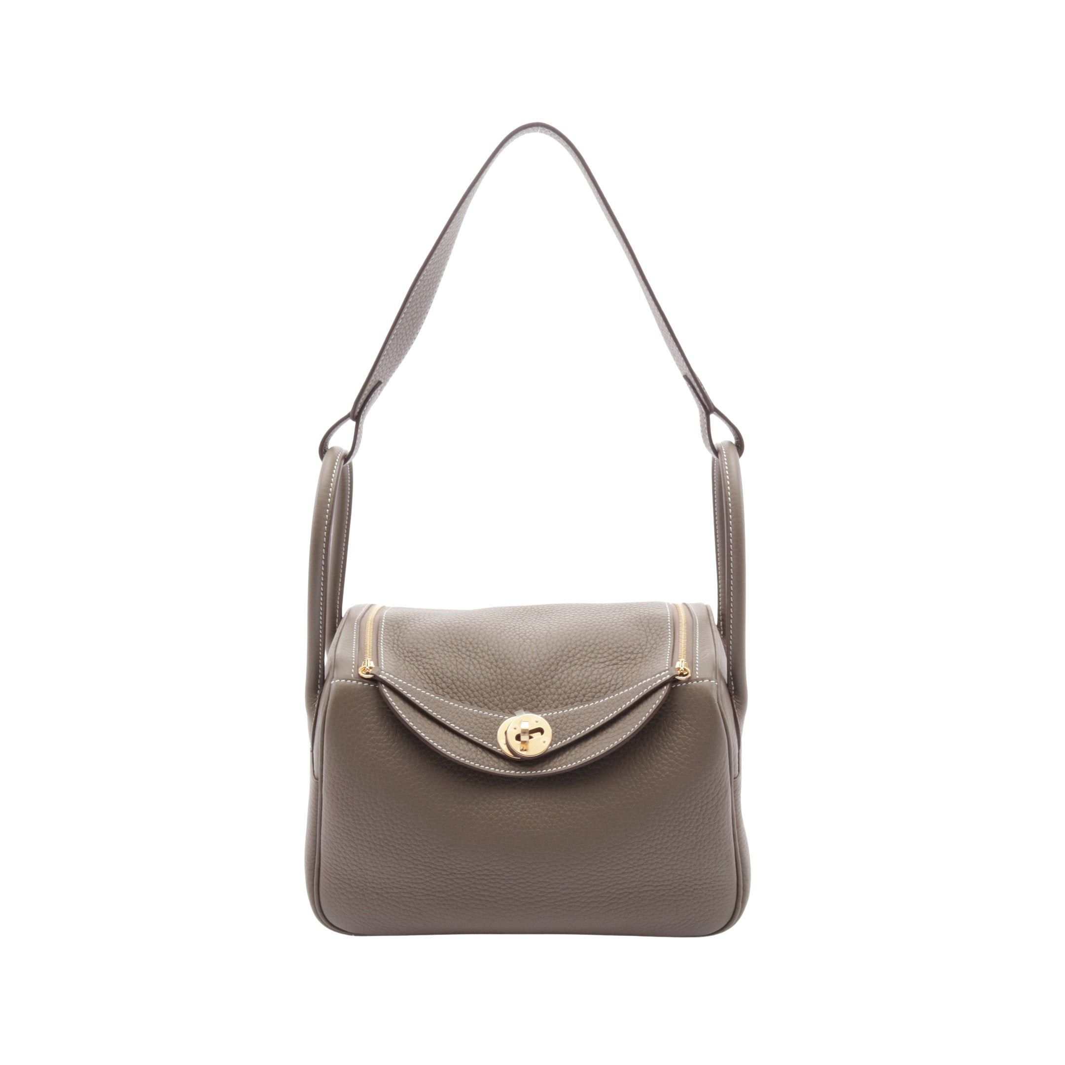 Hermes Hermes Lindy 26 Etoupe Shoulder Bag Clemence Leather Gray Brown Gold Hardware Double Engraved Size ONE SIZE - 1 Thumbnail
