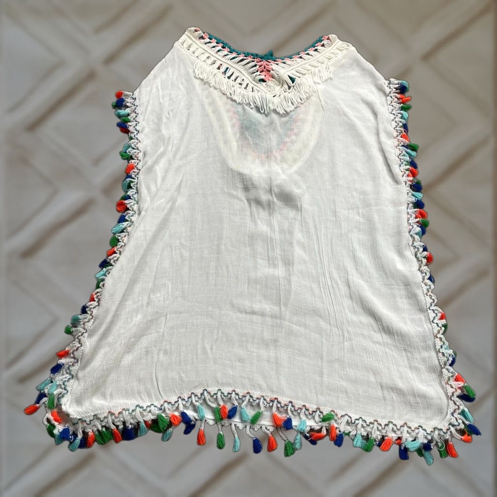 Vintage VINTAGE Exist Cover Up Shirt Womens One Size White Tasseled Peasant Tank Size ONE SIZE - 1 Thumbnail