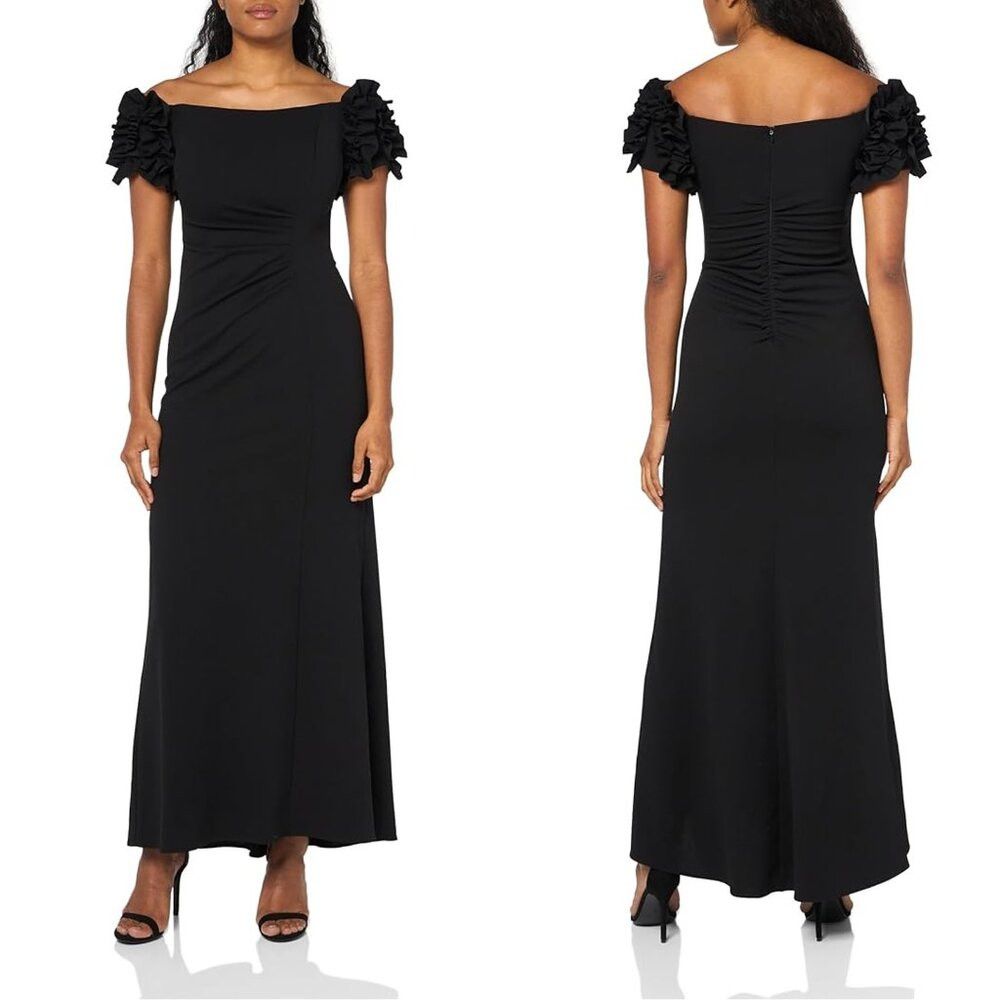 Other NWT New Xscape Evenings Ruffle Off the Shoulder Crepe Gown Size M / US 6-8 / IT 42-44 - 1 Thumbnail